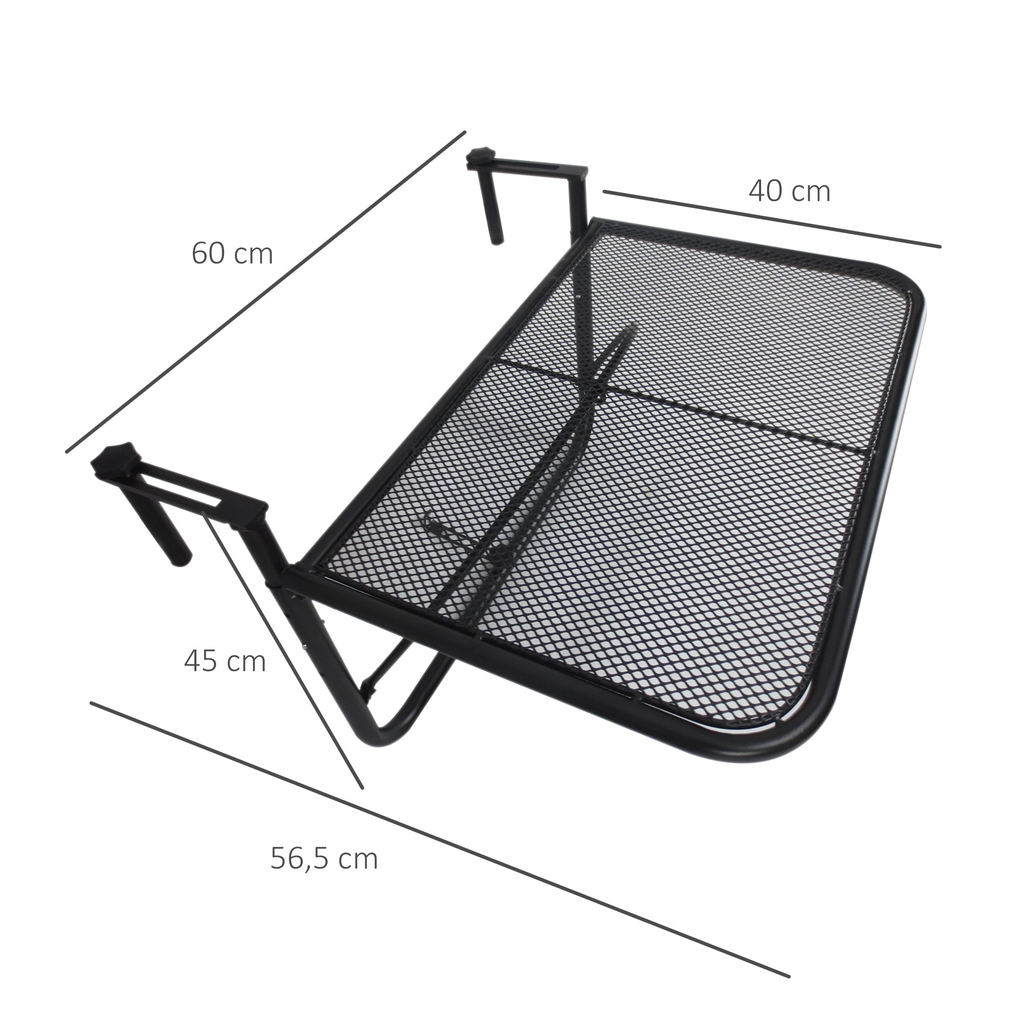 Outsunny Mesa Colgante de Balcón con Brazo Regulable y Altura Ajustable en 3 Posiciones Marco Metálico Carga Máx. 30 kg 60x56,5x45 cm Negro