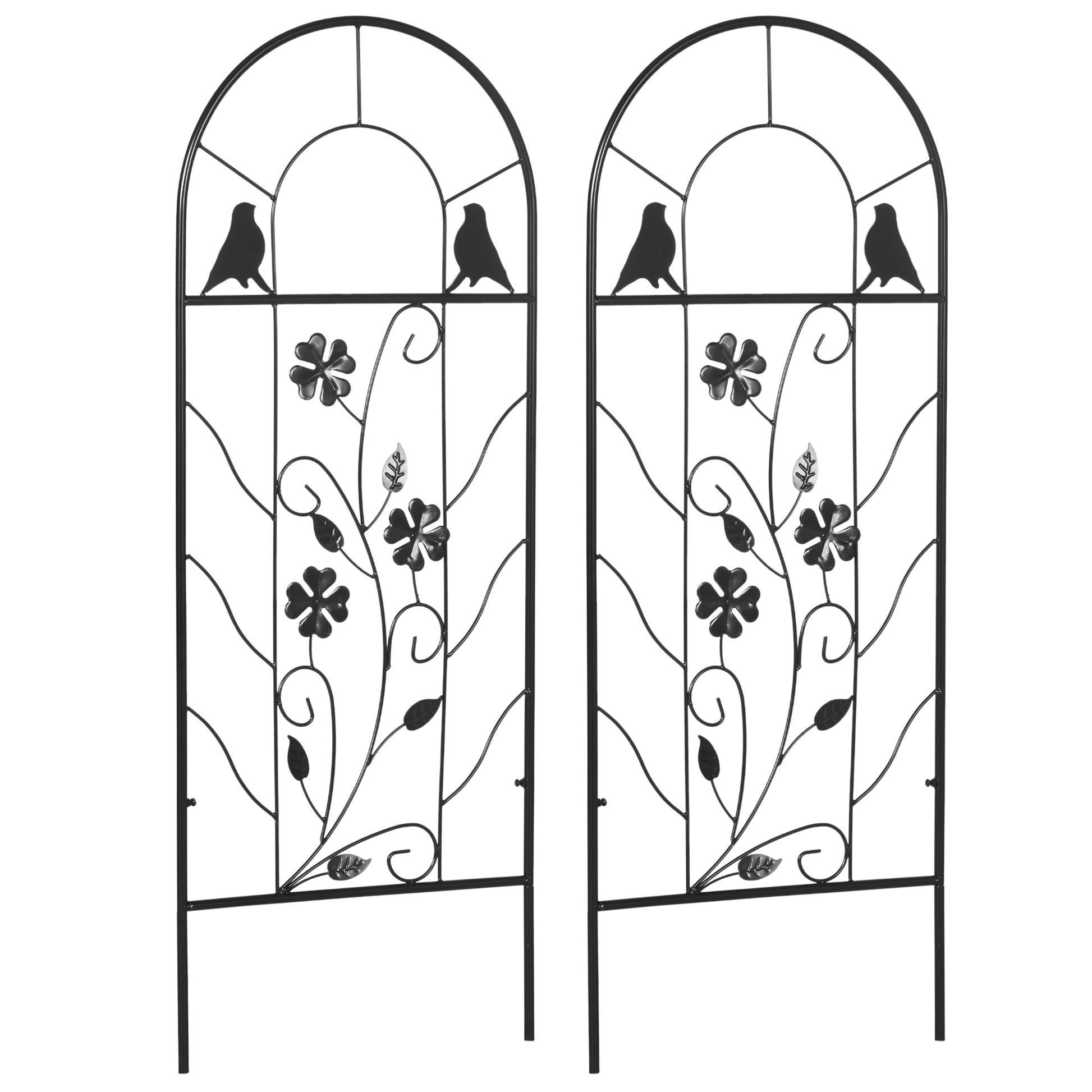 Outsunny Juego de 2 Enrejados de Jardín Soportes para Plantas Trepadoras con Marco Metálico para Frutas Verduras Flores Decoración Exterior Patio Terraza 38x98 cm Negro