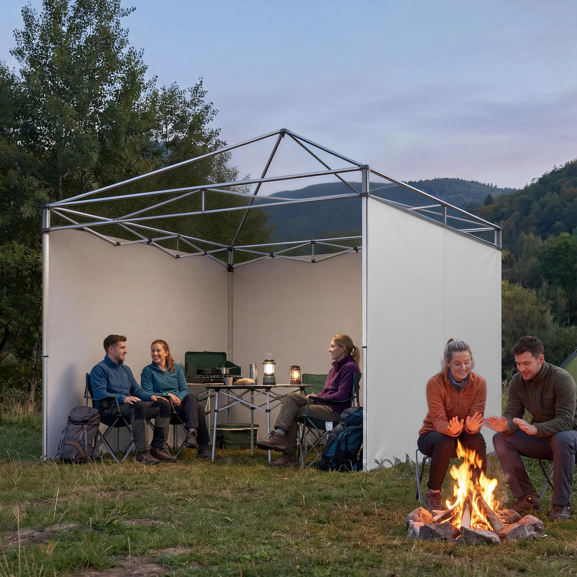 Outsunny 3 Paredes Laterales para Carpas de 3x3 m, Paredes Laterales de Repuesto para Cenador de Tela Oxford 210D con Cremallera, para Fiestas, 300x200 cm, Blanco