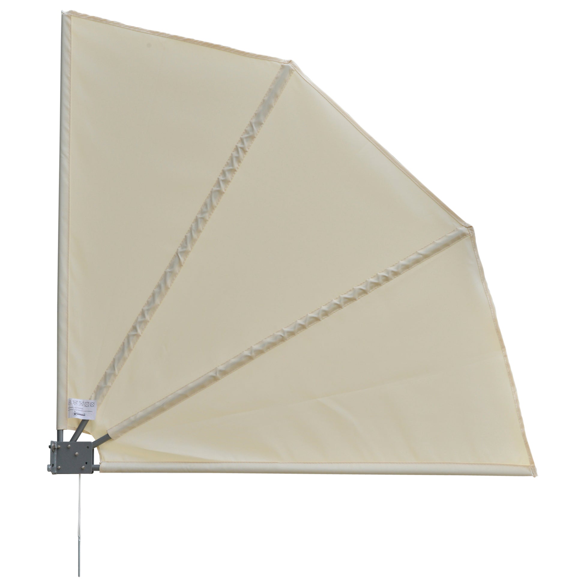 Outsunny Toldo Lateral Plegable de Balcón 120x120 cm en Forma de Abanico Aluminio con Soporte de Pared para Suelo Terraza Patio Beige