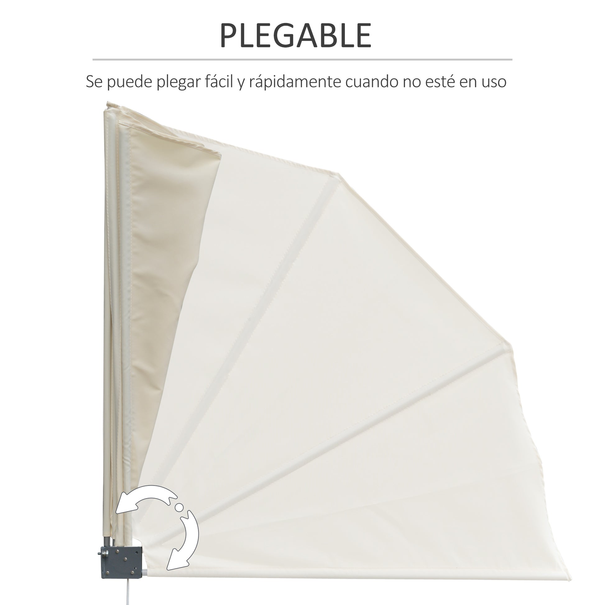 Outsunny Toldo Lateral Plegable de Balcón 120x120 cm en Forma de Abanico Aluminio con Soporte de Pared para Suelo Terraza Patio Beige