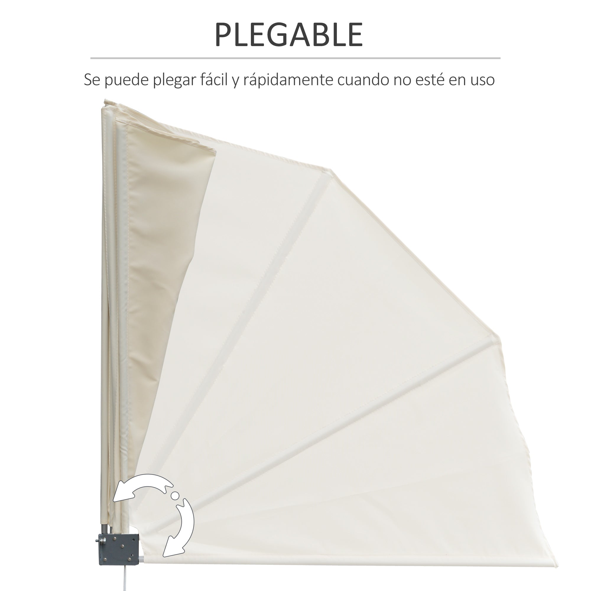 Outsunny Toldo Lateral Plegable de Balcón 120x120 cm en Forma de Abanico Aluminio con Soporte de Pared para Suelo Terraza Patio Beige