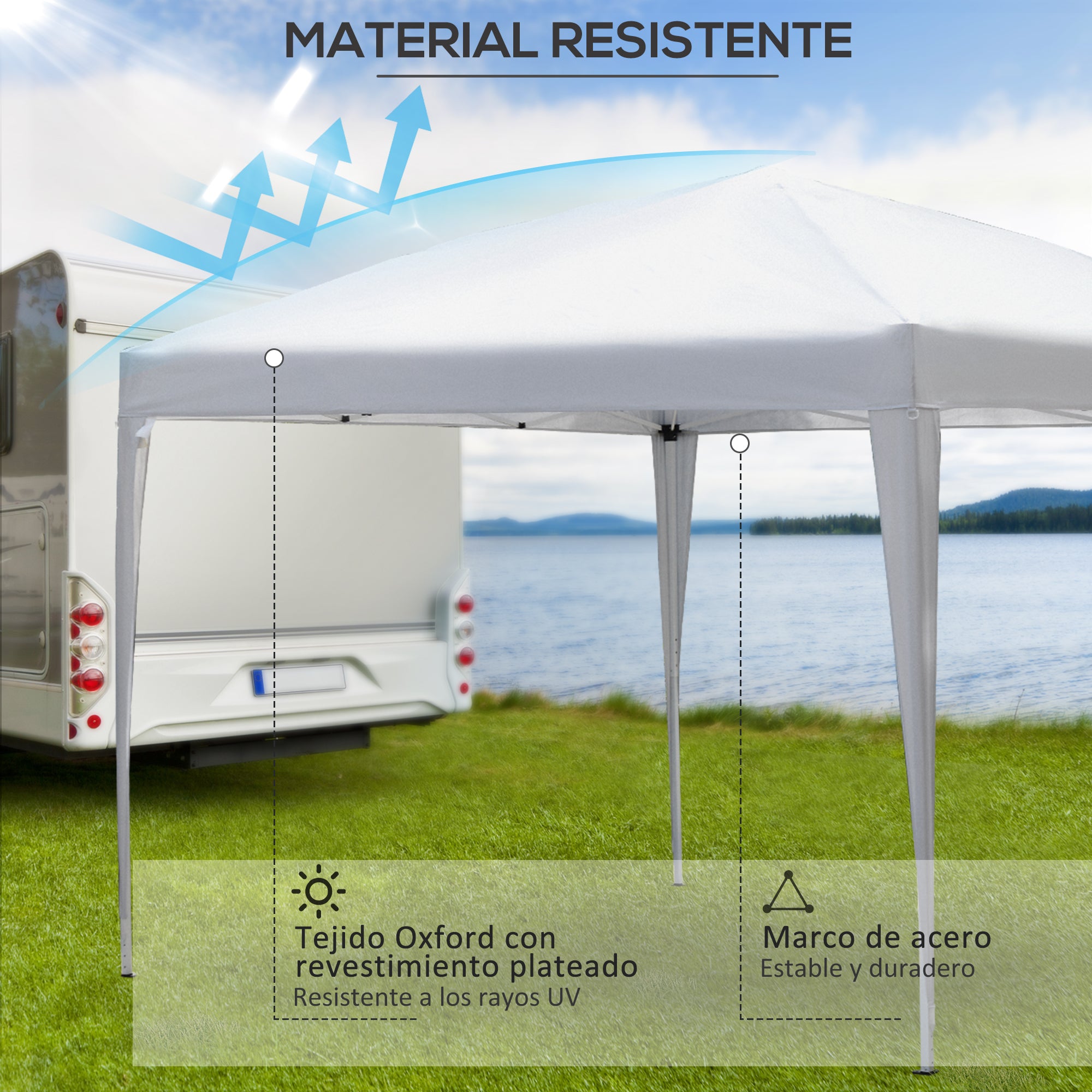Outsunny Carpa Plegable Gazebo 3x3 m Cenador Plegable con Altura Ajustable en 3 Niveles Toldo Anti-UV y Bolsa de Transporte para Camping Fiestas Blanco