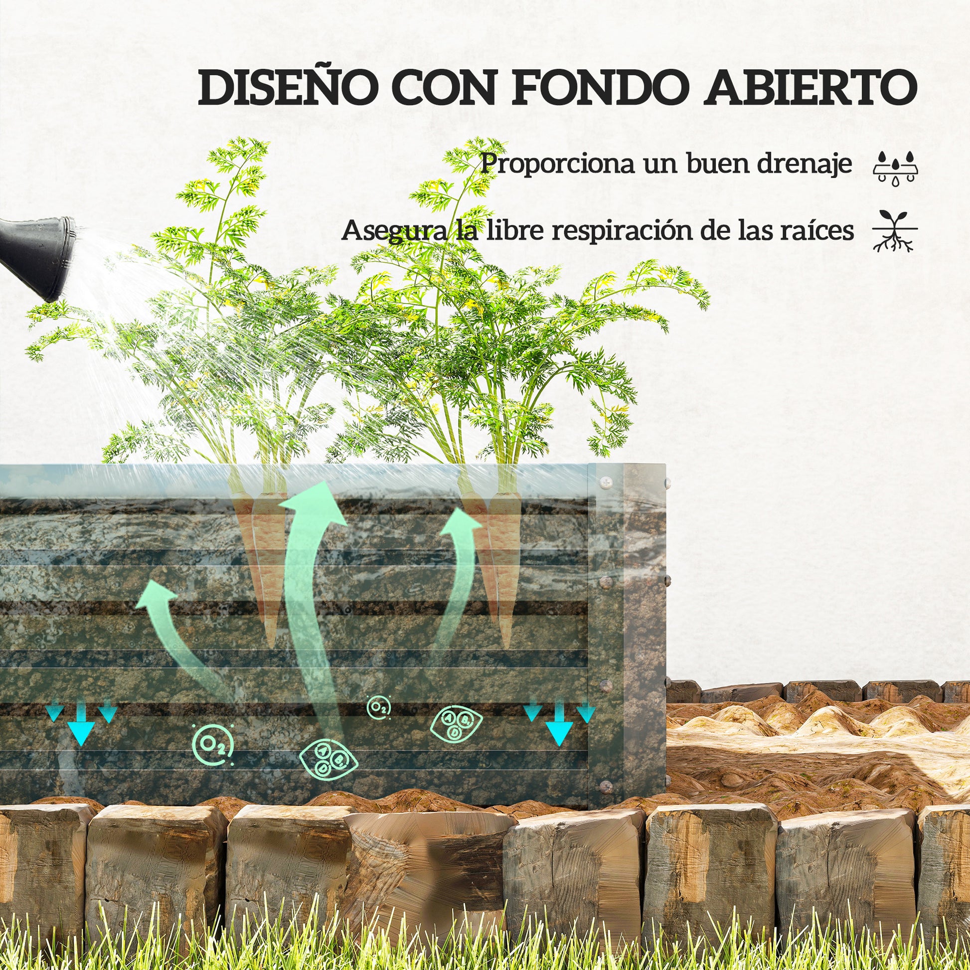 Outsunny Juego de 2 Jardineras Exterior Grandes de Acero Galvanizado, Huertos Urbanos, Maceteros Exterior Elevados para Plantas, Flores, Terraza, Jardín, Resistente a la Intemperie, 110x50x30 cm Verde