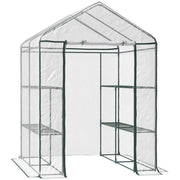 Outsunny Invernadero de Exterior Invernadero de Jardín de 3 Niveles con Estantes Marco de Acero para Cultivo de Plantas Flores Verduras 143x143x195 cm Translúcido y Verde