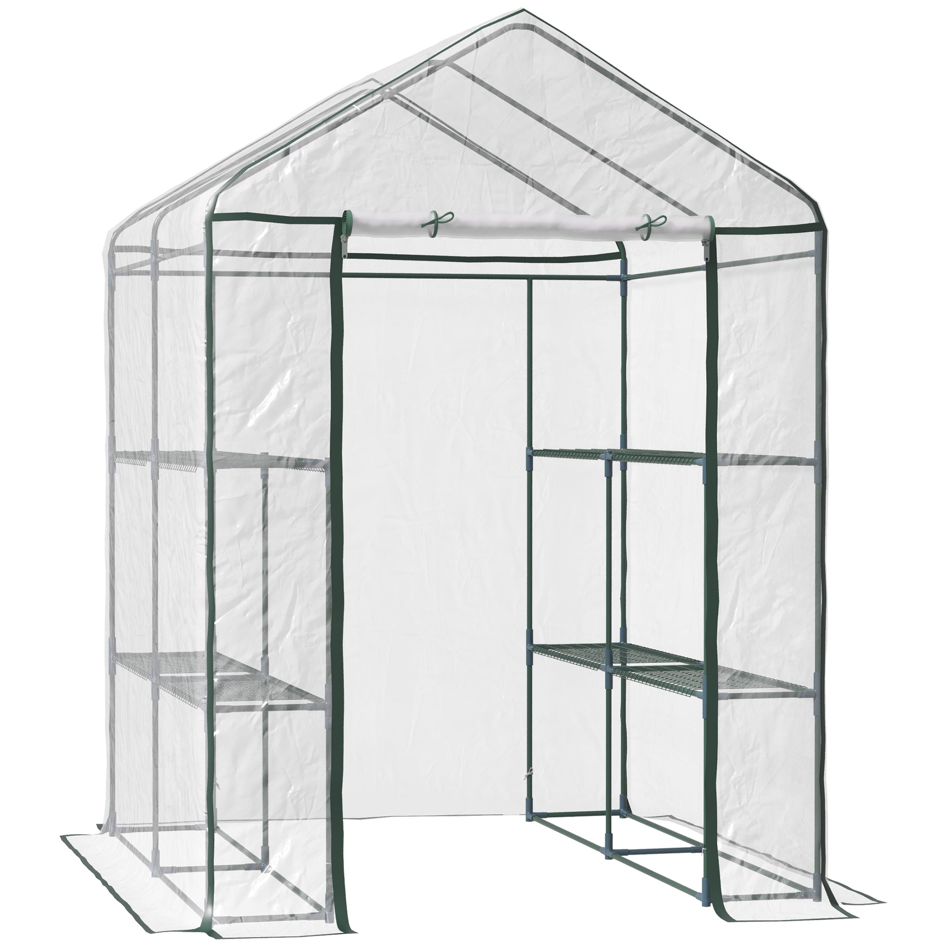 Outsunny Invernadero de Exterior Invernadero de Jardín de 3 Niveles con Estantes Marco de Acero para Cultivo de Plantas Flores Verduras 143x143x195 cm Translúcido y Verde