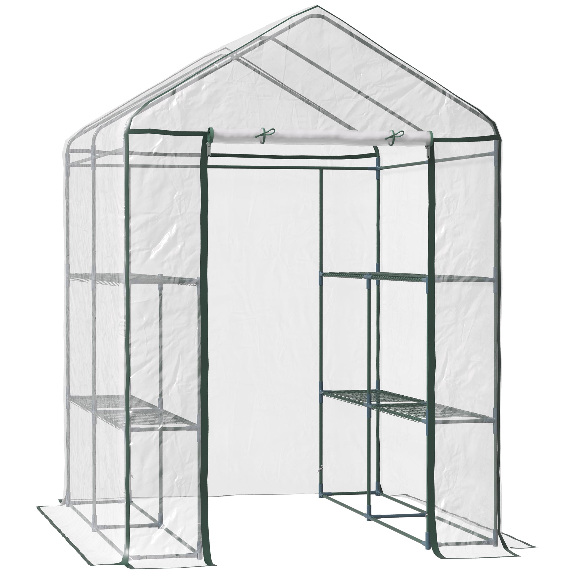 Outsunny Invernadero de Exterior Invernadero de Jardín de 3 Niveles con Estantes Marco de Acero para Cultivo de Plantas Flores Verduras 143x143x195 cm Translúcido y Verde