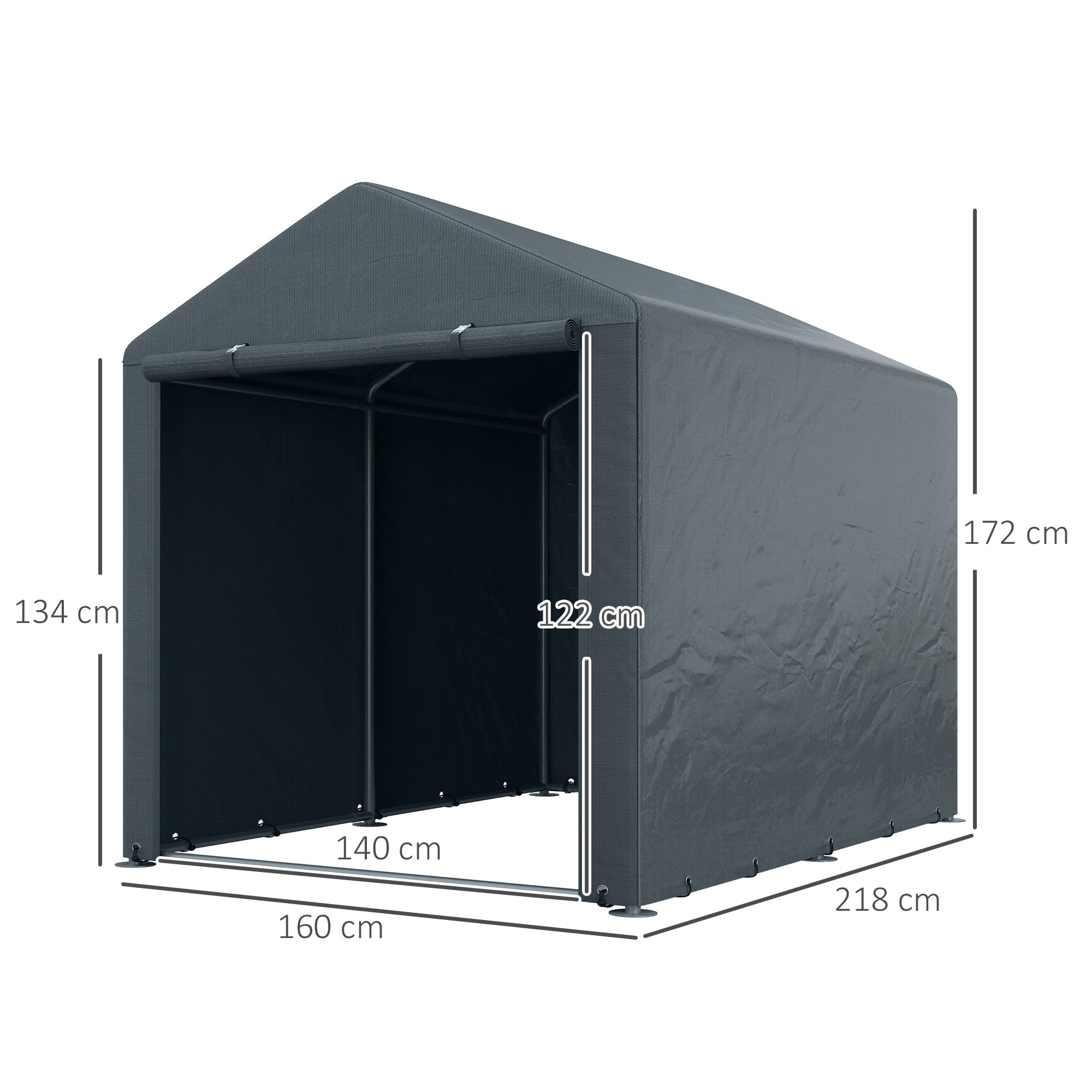 Outsunny Carpa para Herramientas Bicicletas y Motos 1,6x2,2x1,7 m Garaje Portátil con 2 Habitaciones Puerta con Cremallera Impermeable Anti-UV Cochera Portátil para Jardín Gris Oscuro