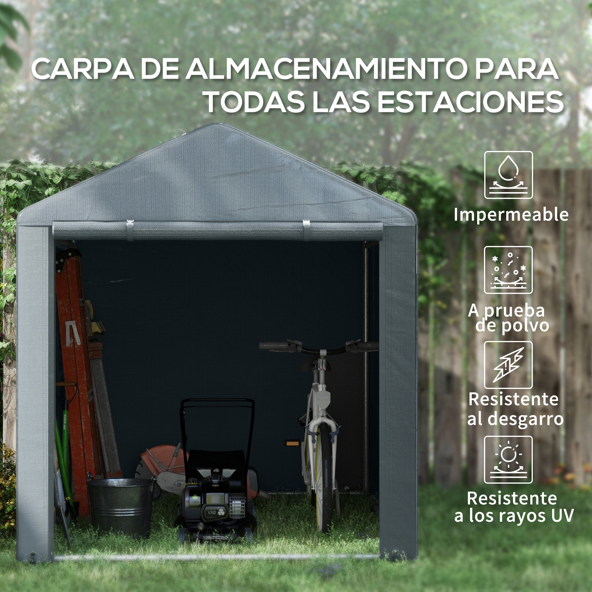 Outsunny Carpa para Herramientas Bicicletas y Motos 1,6x2,2x1,7 m Garaje Portátil con 2 Habitaciones Puerta con Cremallera Impermeable Anti-UV Cochera Portátil para Jardín Gris Oscuro