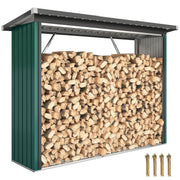 Outsunny Casetilla para Leña de Acero Galvanizado, Cobertizo Leñero Exterior de Almacenamiento de Troncos, con Base Elevada y Techo Inclinado, 213x66,5x150 cm, Verde