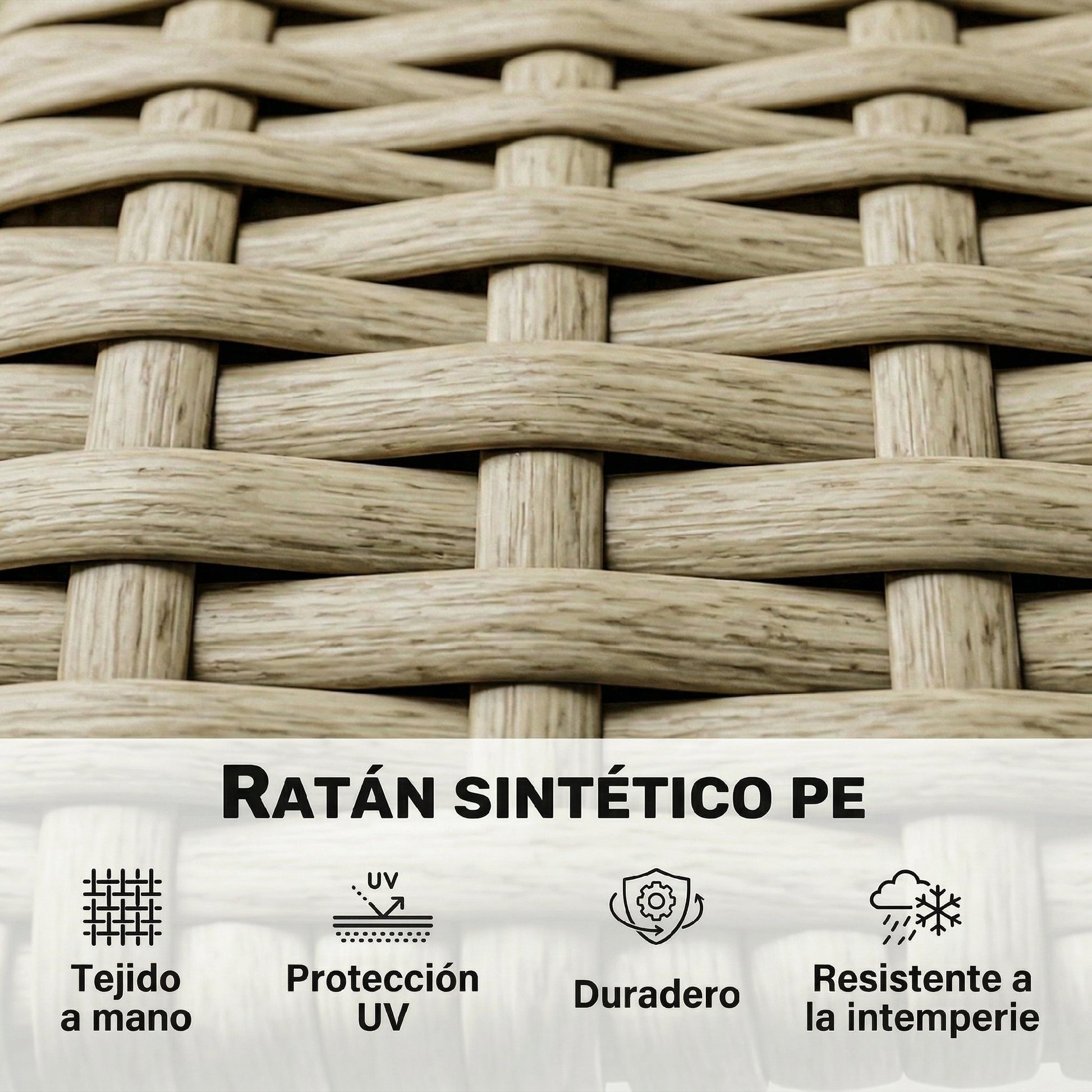 Outsunny Conjunto de Jardín de Ratán de 3 Piezas, Conjunto Terraza Resistente, Muebles Jardín Exterior Incluye Cojines, Sofá de 3 Plazas, Sofá de 2 Plazas con Mesa Lateral, Mesa Centro de Vidrio Beige