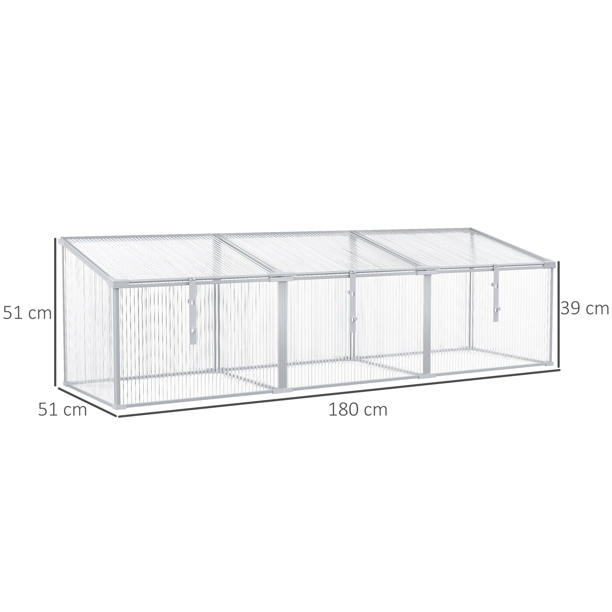Outsunny Invernadero de Jardín 180x51x51 cm Aluminio Policarbonato Transparente Vivero Casero para Plantas Cultivos Protección UV y Resistente