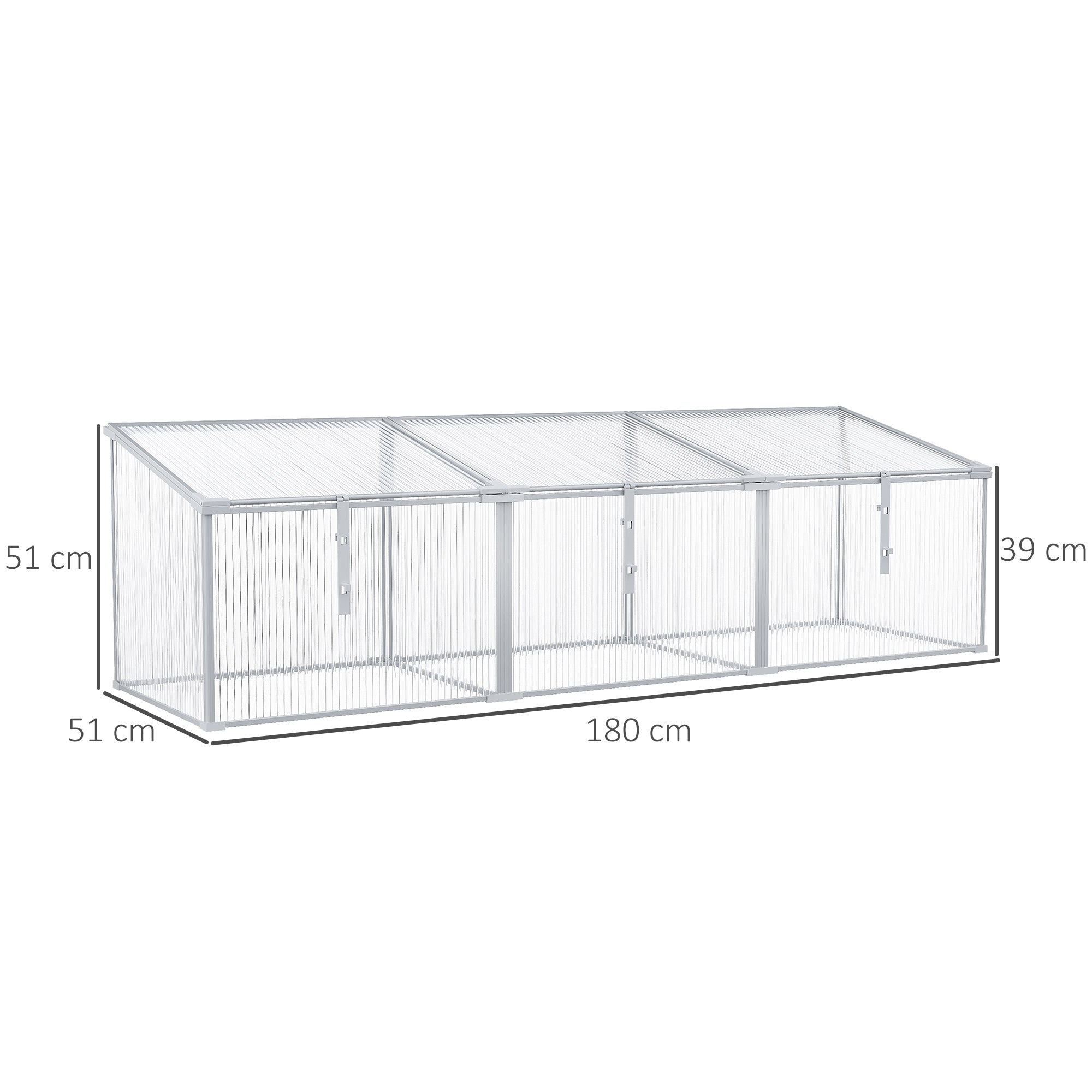 Outsunny Invernadero de Jardín 180x51x51 cm Aluminio Policarbonato Transparente Vivero Casero para Plantas Cultivos Protección UV y Resistente