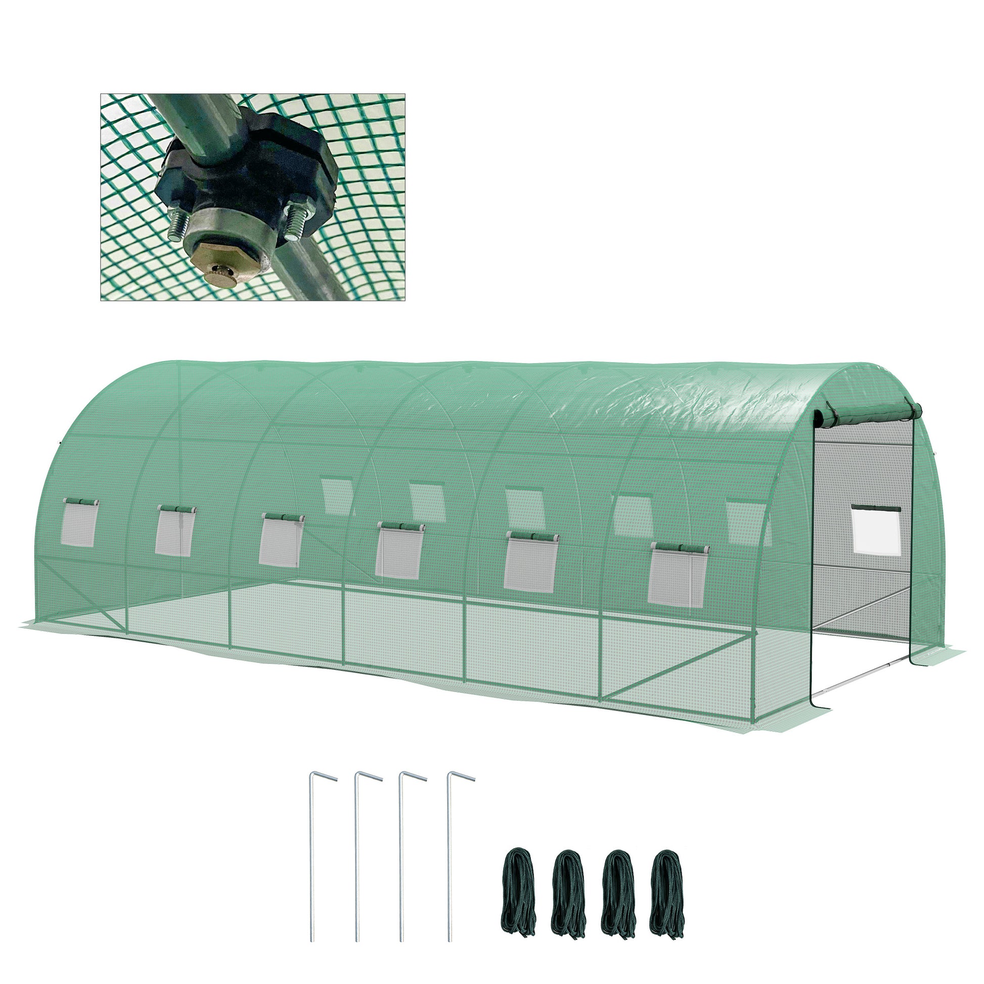 Outsunny Invernadero de Exterior 6x3x2 m, Invernadero de Túnel con Sistema de Riego, Puerta Enrollable, 12 Ventanas de Malla, Cubierta PE y Marco de Acero Galvanizado, Anti-UV, Impermeable, Verde