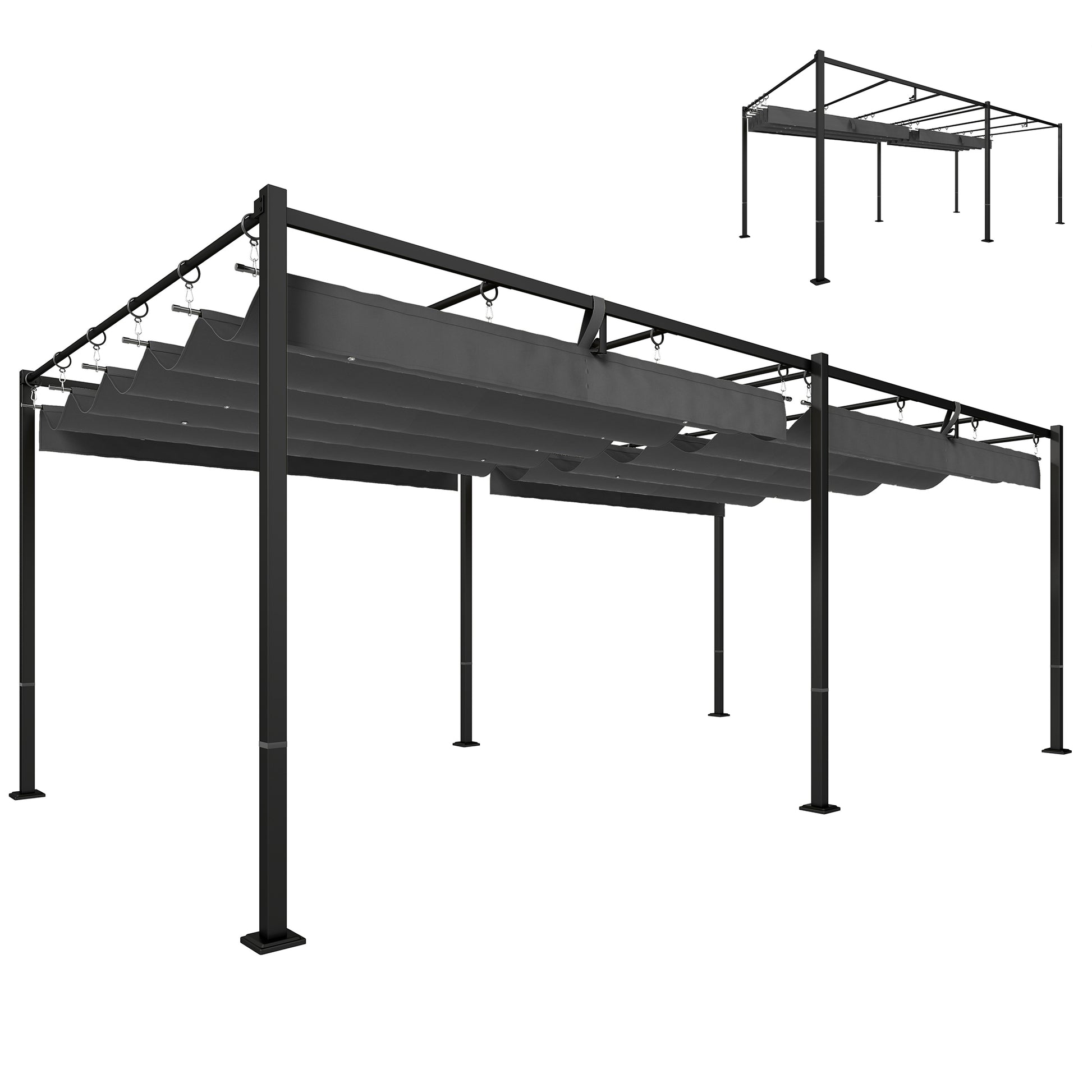 Outsunny Pérgola de Jardín 6x3 m con Techo Retráctil, Cenador de Jardín con Protección UPF50+, Drenaje, Estructura Metálica, Pabellón para Patio, Terraza, Exterior, Gris Oscuro