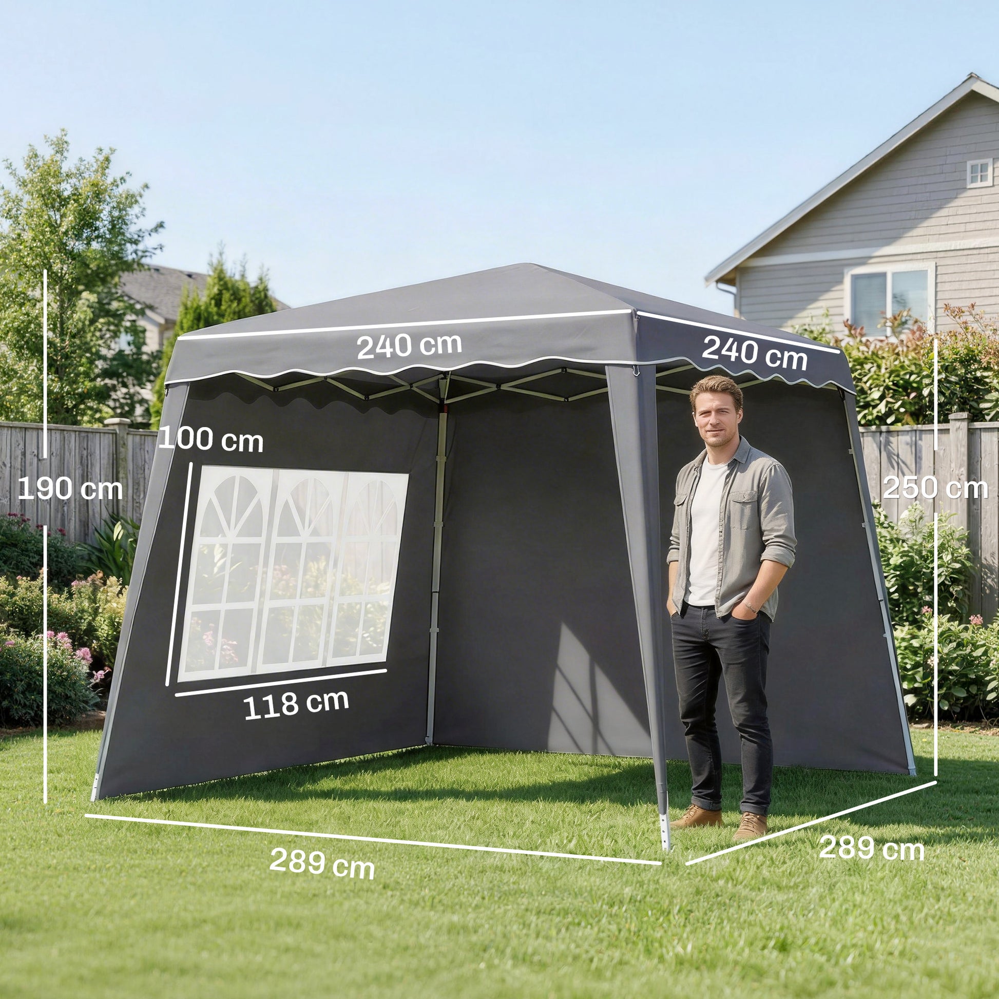 Outsunny Carpa Plegable Pop-up 3x3 m Cenador Pabellón de Jardín con 2 Paredes Laterales Altura Ajustable y Bolsa de Transporte Protección UV50+ Impermeable Gazebo para Camping Fiestas Exterior Gris