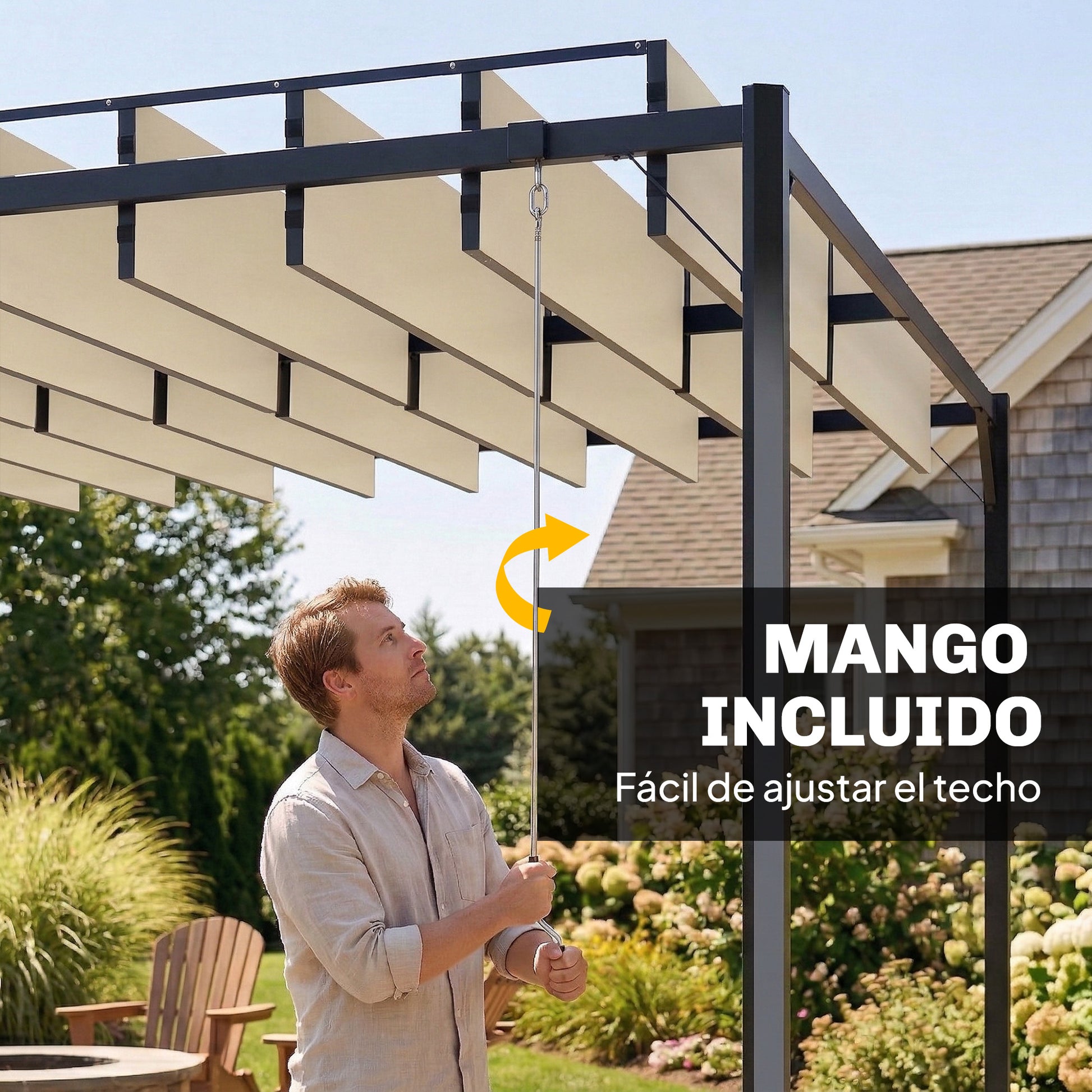 Outsunny Pérgola de Jardín 3x4 m, Cenador de Jardín con Techo de Lamas Orientables, Estructura de Metal, Protección UPF50+, Pabellón para Exterior, Patio, Terraza, Blanco Crema