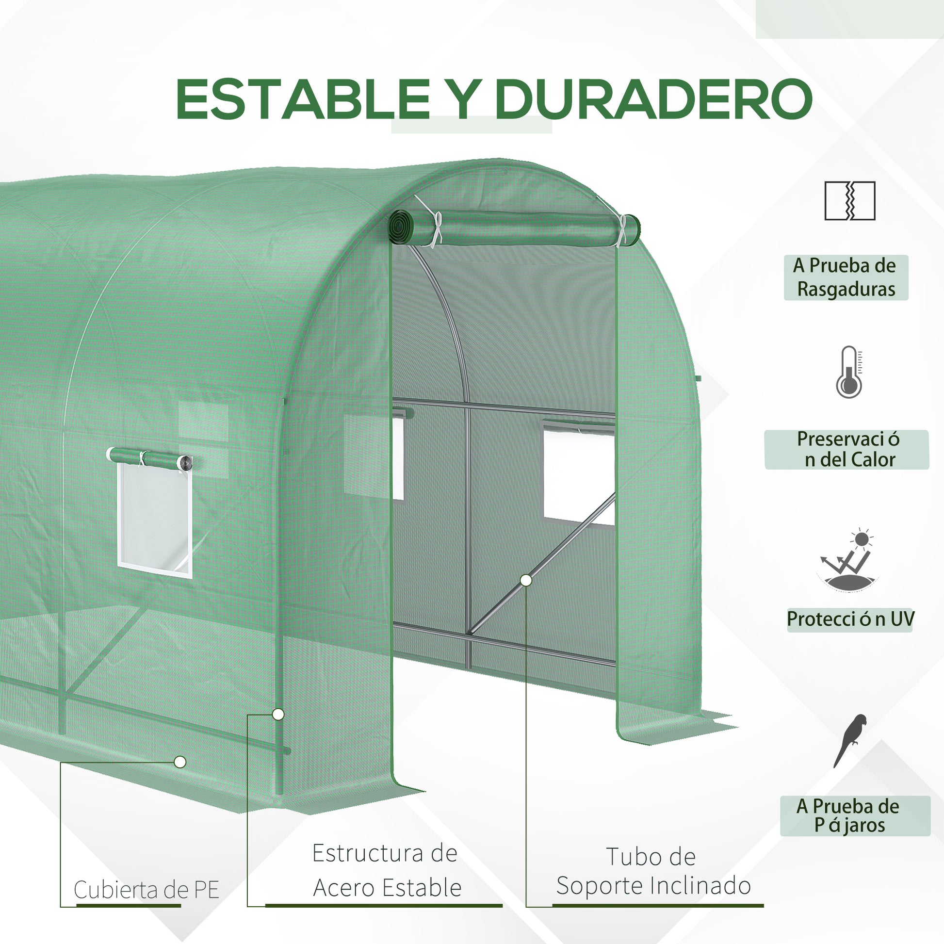 Outsunny Invernadero de Exterior 3,5x2x2 m Invernadero de Túnel con Cubierta de PE 140 g/m² para Cultivo Plantas Verduras Frutas en Jardín Terraza Verde