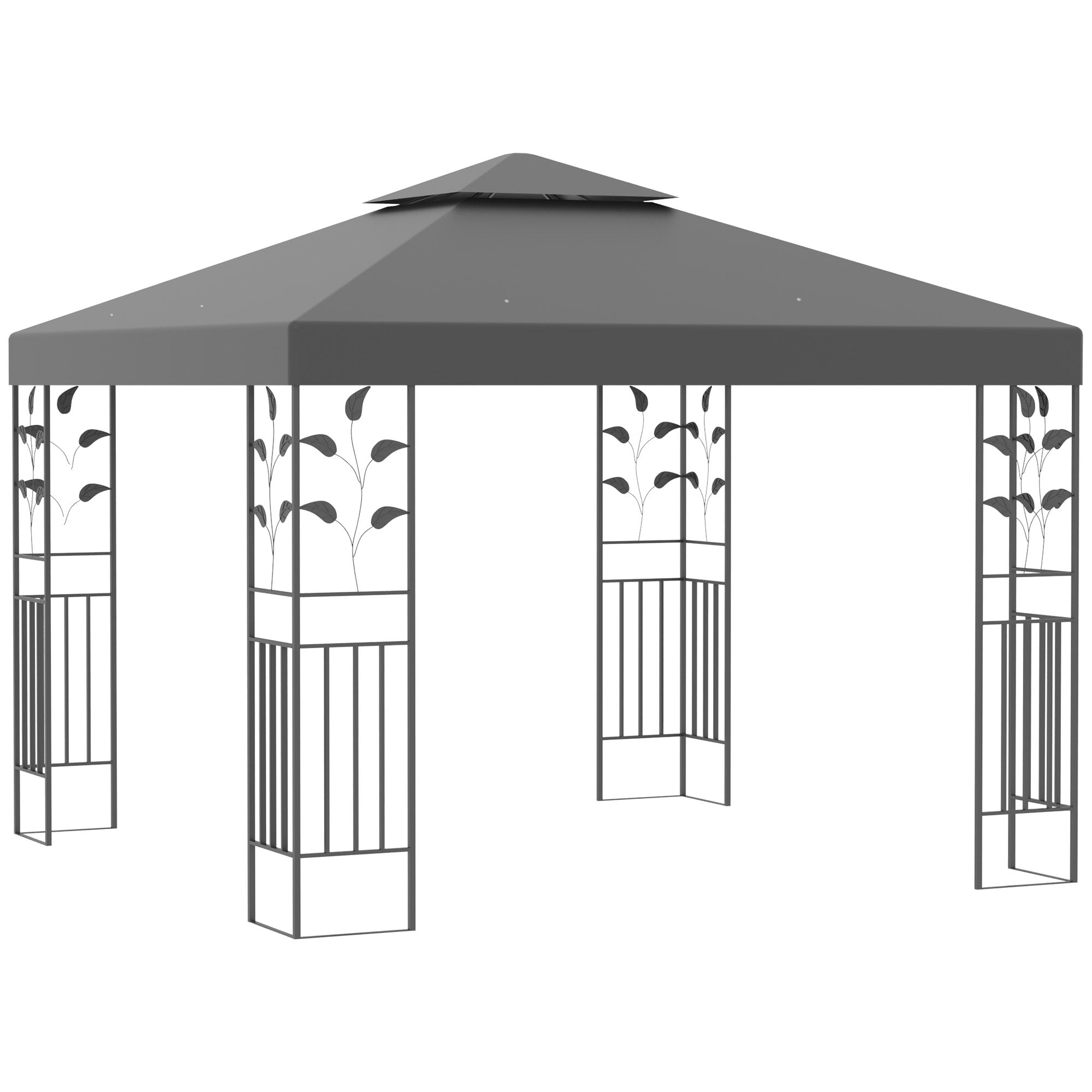 Outsunny Cenador de Jardín 3x3 m Pabellón de Jardín Gazebo con Doble Techo Estructura de Acero 8 Orificios de Drenaje Resistente al Agua Carpa para Exterior Terraza Patio Gris