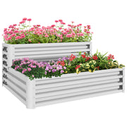 Outsunny Huerto Urbano de 2 Niveles de Acero Galvanizado, Jardinera Exterior con Diseño de Escalera y Fondo Abierto para Cultivos, Plantas, Herbaria, para Terraza, Jardín, 120x101x58 cm, Plateado