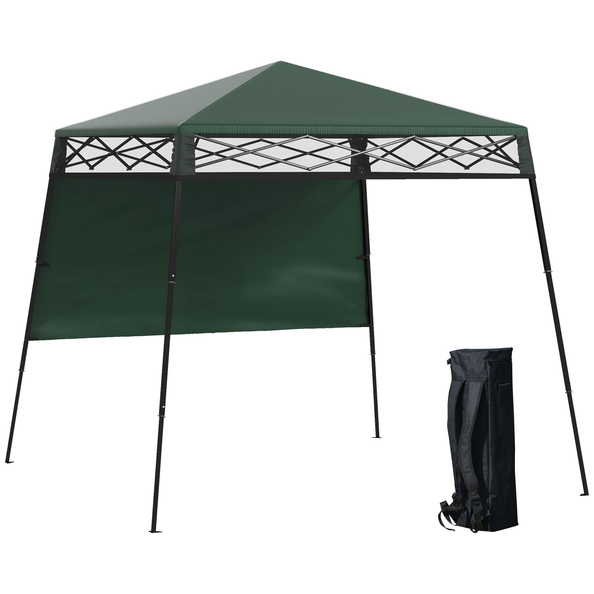 Outsunny Carpa Plegable 220x220x200 cm Cenador Plegable con 1 Pared Lateral Bolsa de Transporte Impermeable y Protección UV50+ para Jardín Patio Verde