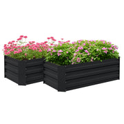 Outsunny Juego de 2 Jardineras Exterior Grandes de Acero Galvanizado, Huertos Urbanos, Maceteros Exterior Elevados para Plantas, Flores, Terraza, Resistente a la Intemperie, 100x50x30 cm, Negro