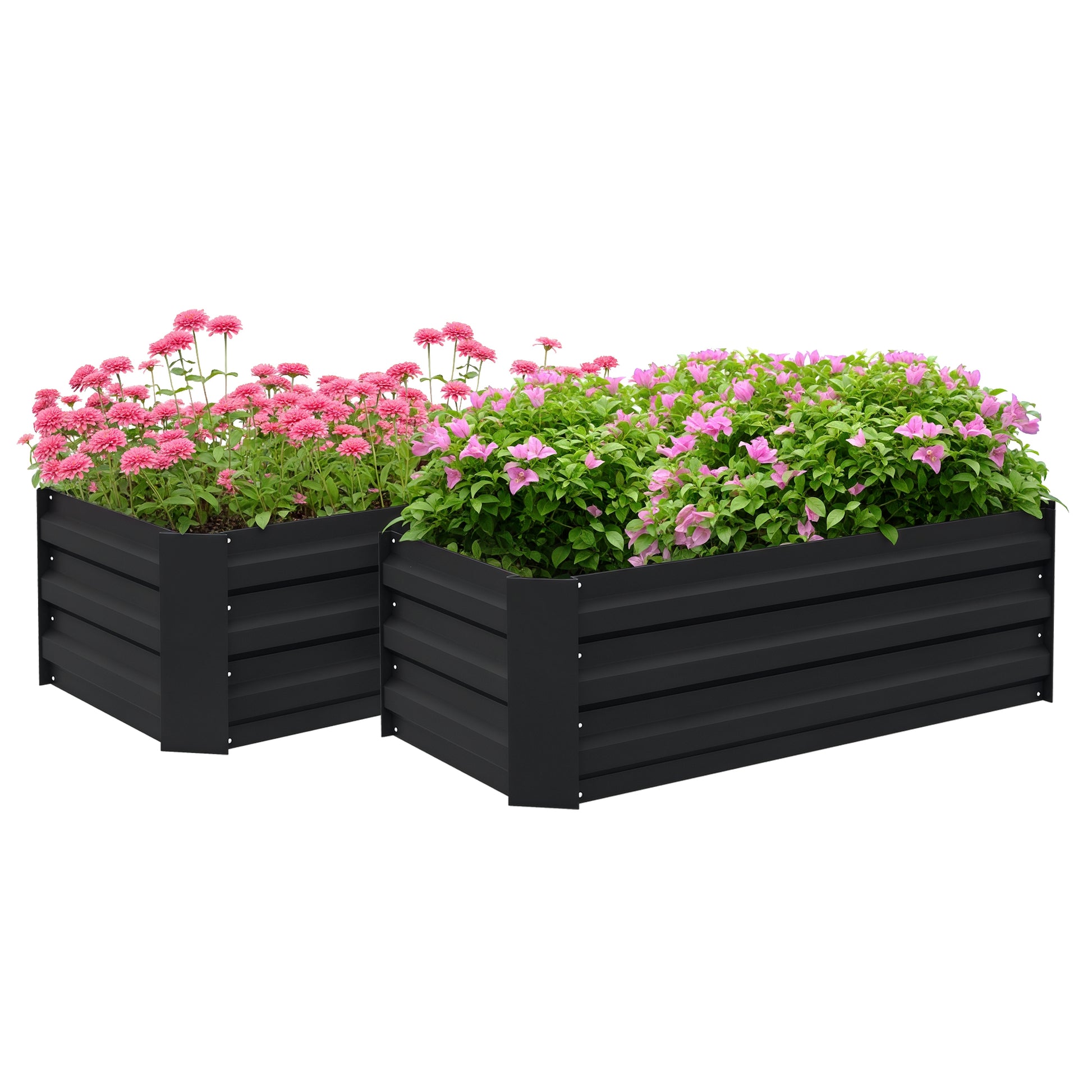 Outsunny Juego de 2 Jardineras Exterior Grandes de Acero Galvanizado, Huertos Urbanos, Maceteros Exterior Elevados para Plantas, Flores, Terraza, Resistente a la Intemperie, 100x50x30 cm, Negro