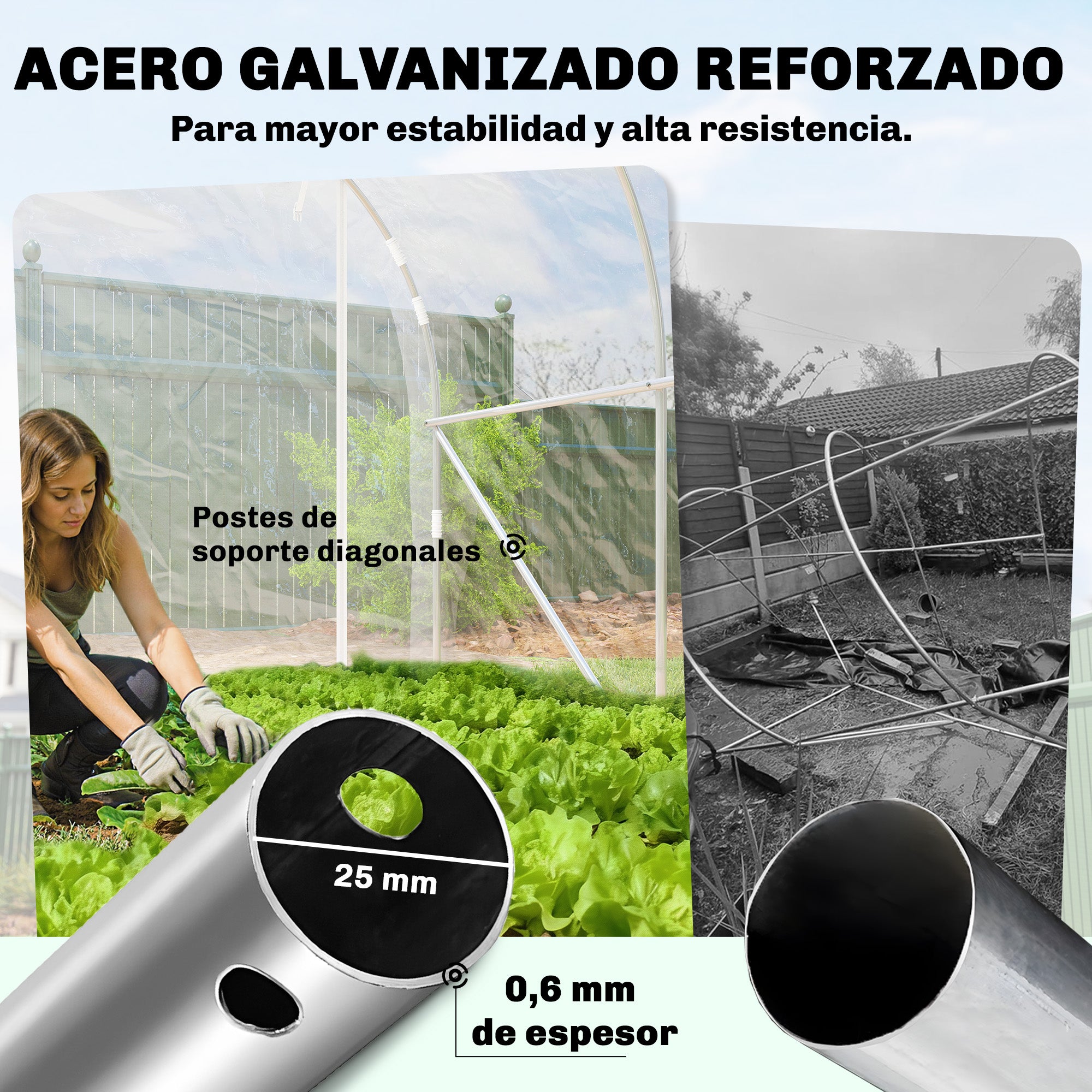 Outsunny Invernadero de Exterior 3x2x2 m, Invernadero de Túnel con 2 Puertas Enrollables, Marco de Acero Galvanizado y Cubierta de PE 150g/m², Anti-UV, Impermeable, para Cultivos, Transparente