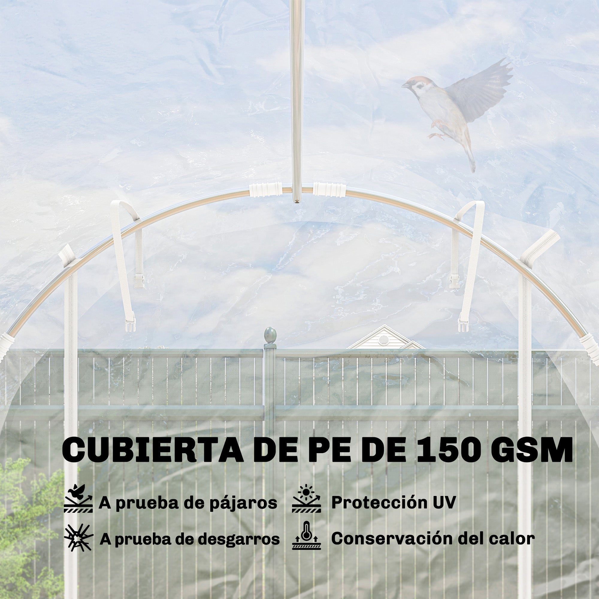 Outsunny Invernadero de Exterior 3x2x2 m, Invernadero de Túnel con 2 Puertas Enrollables, Marco de Acero Galvanizado y Cubierta de PE 150g/m², Anti-UV, Impermeable, para Cultivos, Transparente