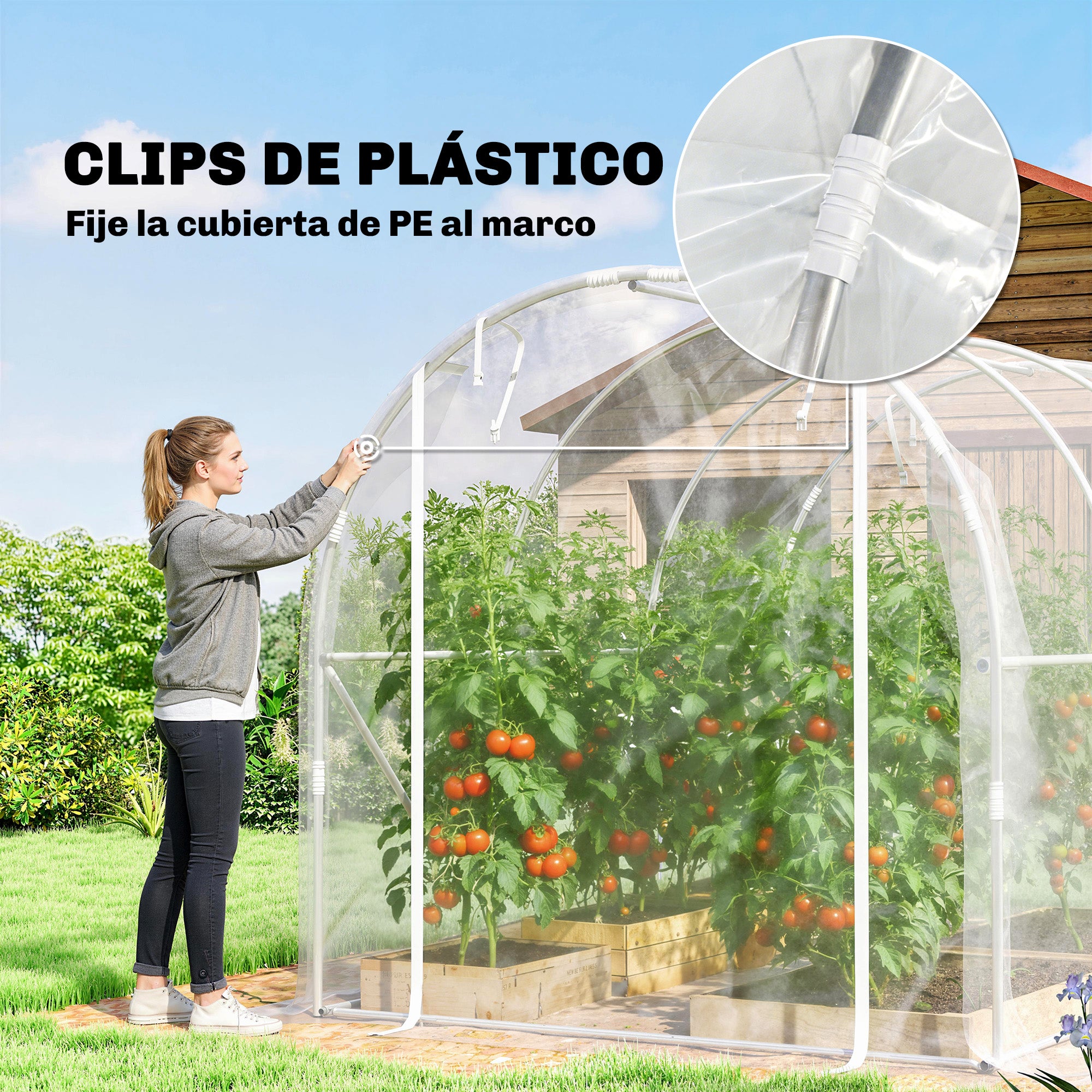 Outsunny Invernadero de Exterior 3x2x2 m, Invernadero de Túnel con 2 Puertas Enrollables, Marco de Acero Galvanizado y Cubierta de PE 150g/m², Anti-UV, Impermeable, para Cultivos, Transparente