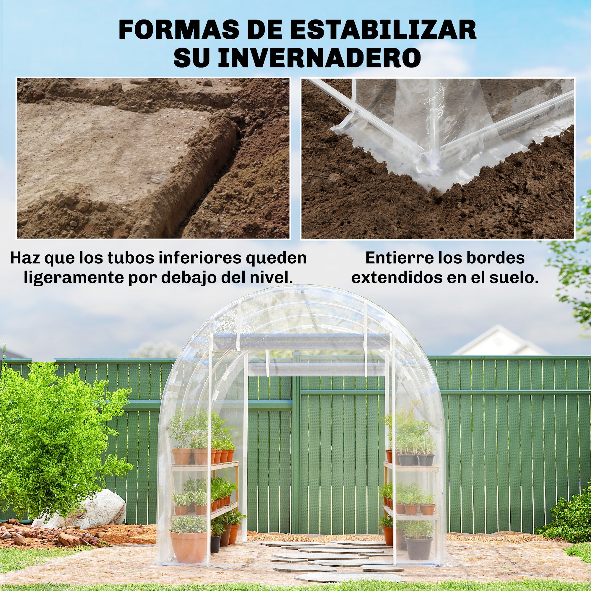 Outsunny Invernadero de Exterior 3x2x2 m, Invernadero de Túnel con 2 Puertas Enrollables, Marco de Acero Galvanizado y Cubierta de PE 150g/m², Anti-UV, Impermeable, para Cultivos, Transparente