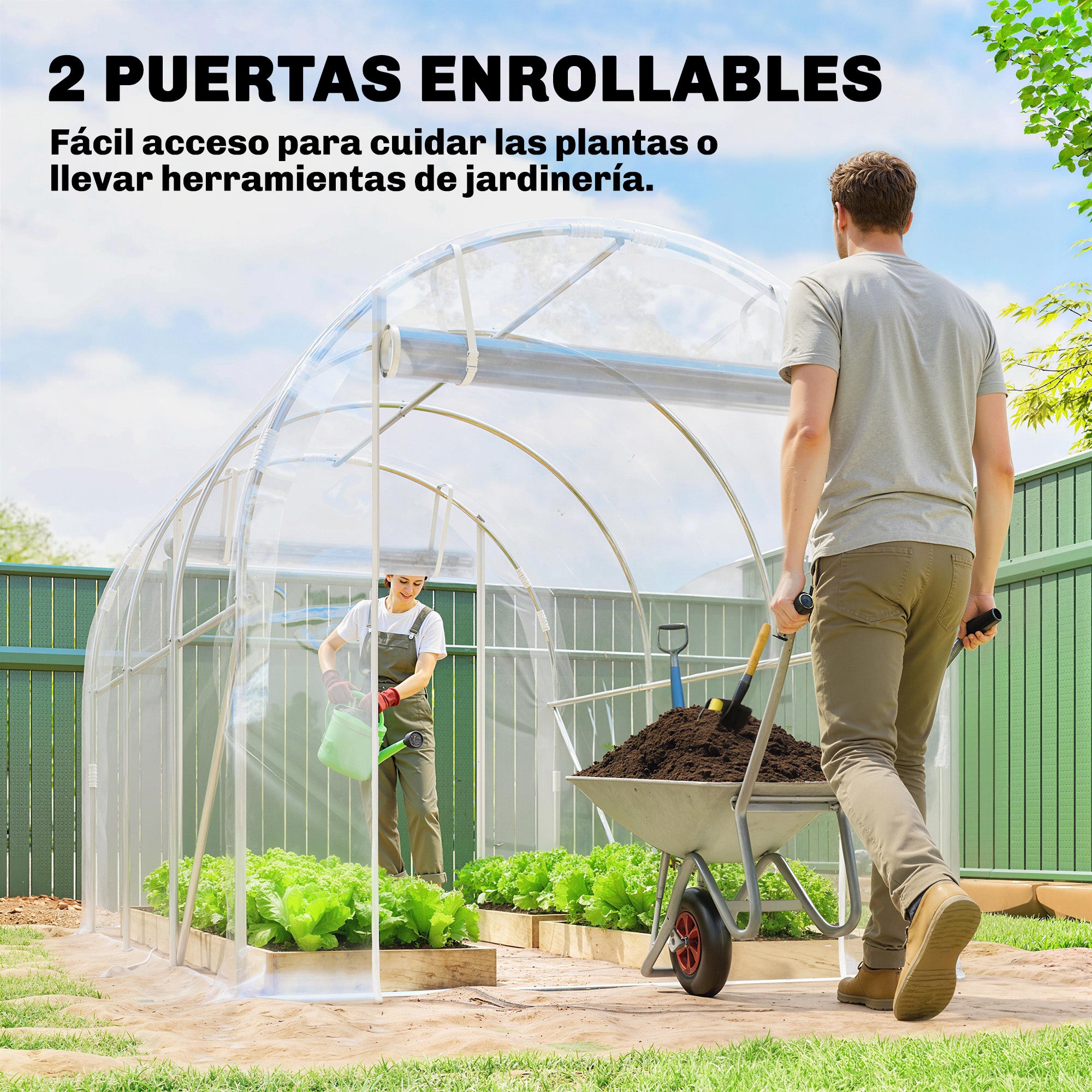 Outsunny Invernadero de Exterior 3x2x2 m, Invernadero de Túnel con 2 Puertas Enrollables, Marco de Acero Galvanizado y Cubierta de PE 150g/m², Anti-UV, Impermeable, para Cultivos, Transparente