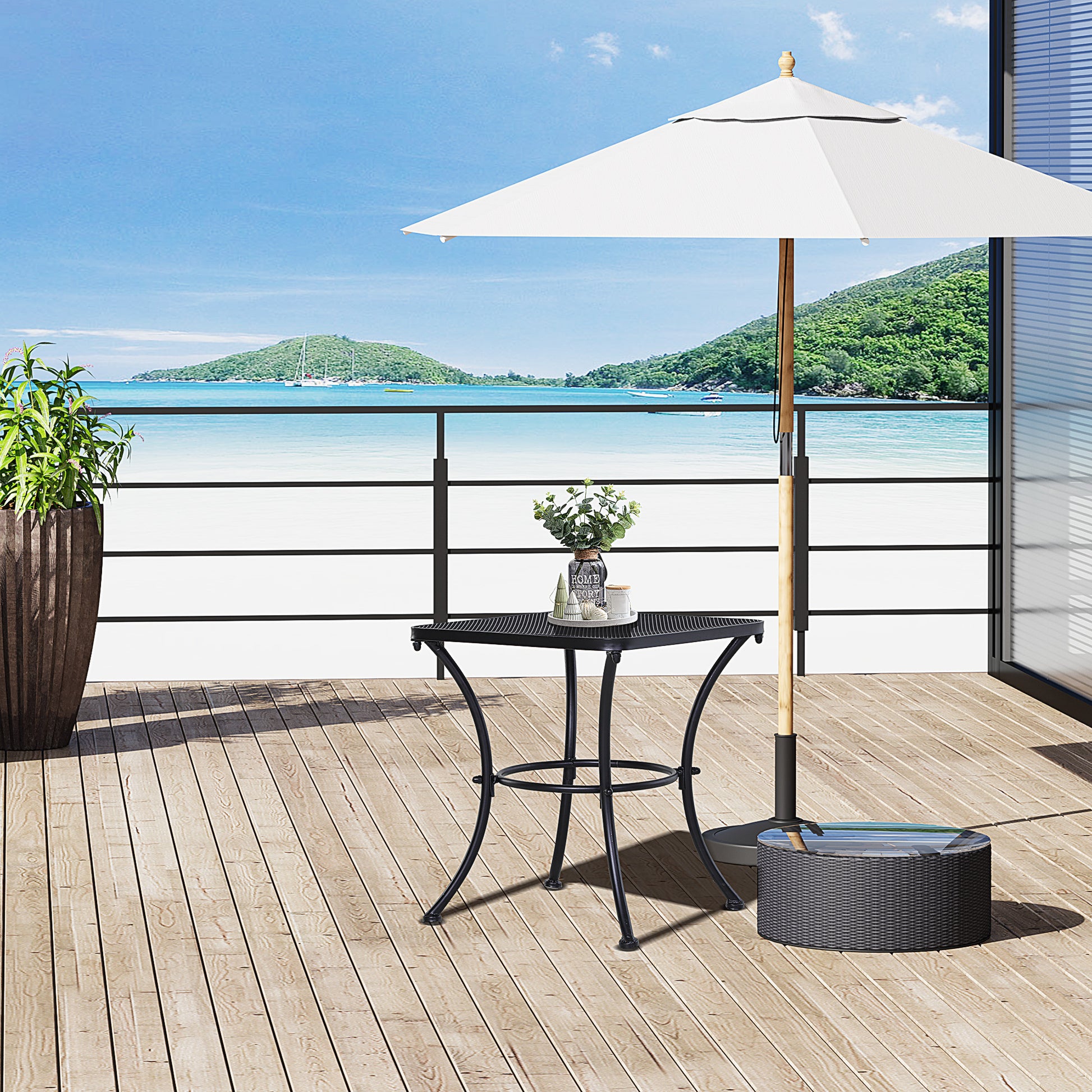 Outsunny Mesa Auxiliar Cuadrada Mesa de Jardín Exterior con Estructura de Metal para Patio Terraza Balcón Carga 30 kg 45x45x50 cm Negro