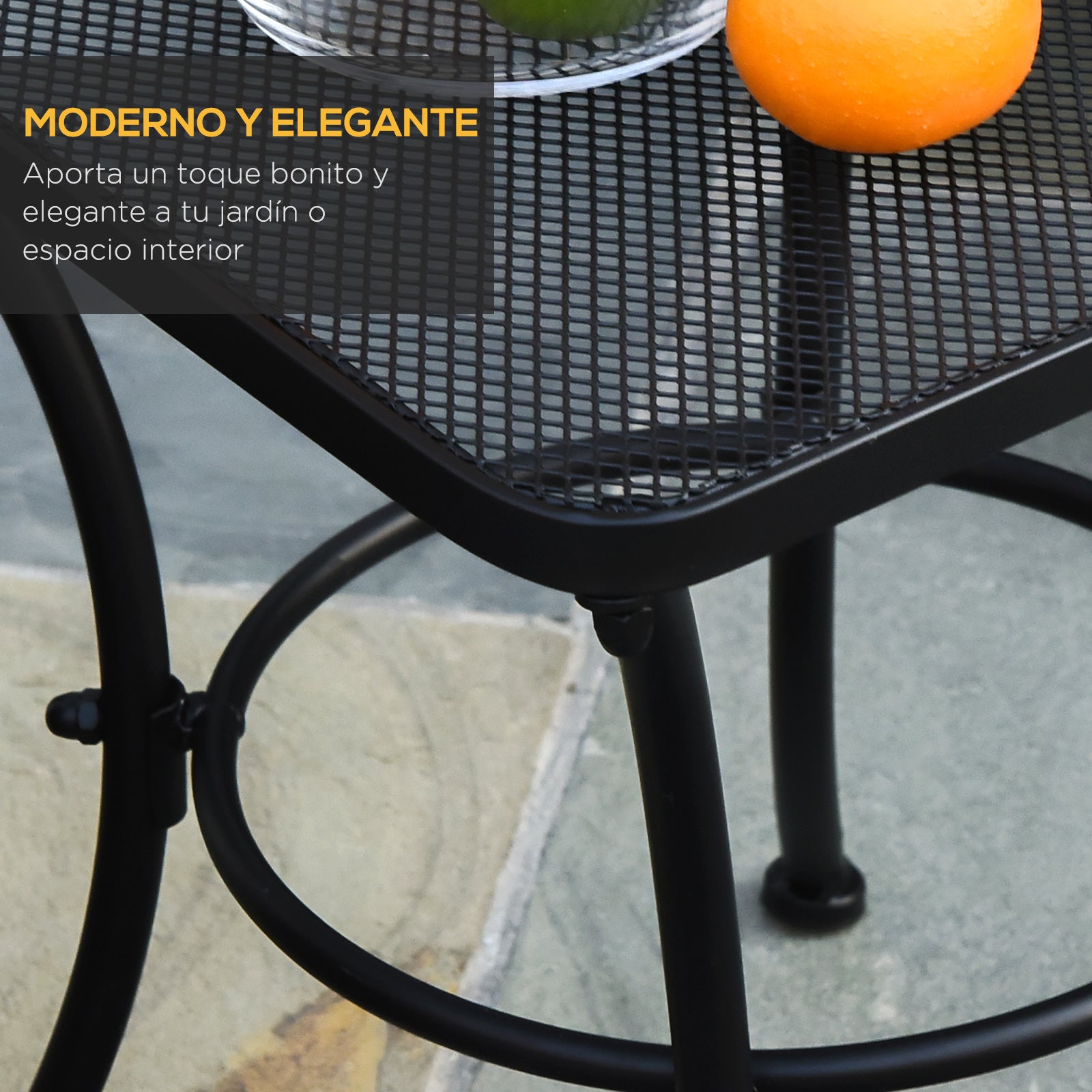 Outsunny Mesa Auxiliar Cuadrada Mesa de Jardín Exterior con Estructura de Metal para Patio Terraza Balcón Carga 30 kg 45x45x50 cm Negro