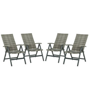 Outsunny Set de 4 Sillas Plegable de Ratán con 5 Posiciones Silla Reclinable de Aluminio para Jardín Balcón Terraza Exterior Carga 160 kg 59x68x107 cm Gris