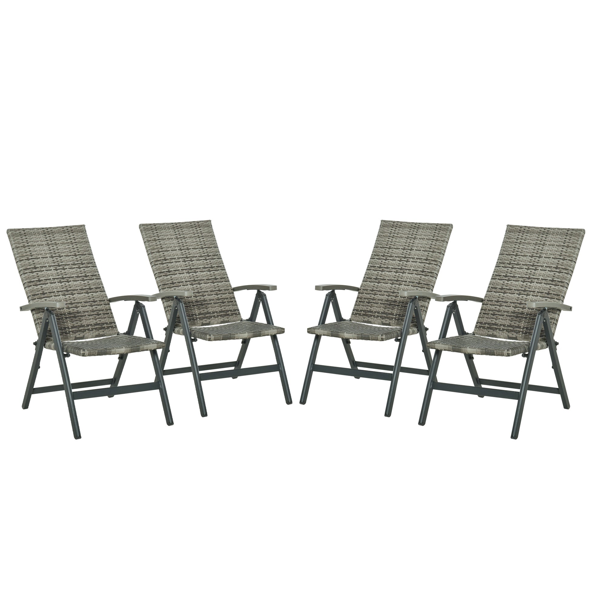 Outsunny Set de 4 Sillas Plegable de Ratán con 5 Posiciones Silla Reclinable de Aluminio para Jardín Balcón Terraza Exterior Carga 160 kg 59x68x107 cm Gris