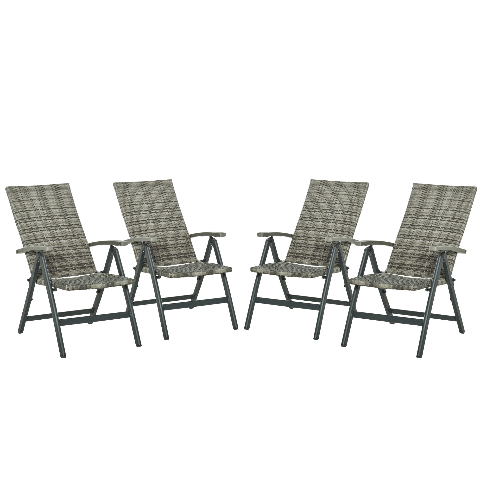 Outsunny Set de 4 Sillas Plegable de Ratán con 5 Posiciones Silla Reclinable de Aluminio para Jardín Balcón Terraza Exterior Carga 160 kg 59x68x107 cm Gris