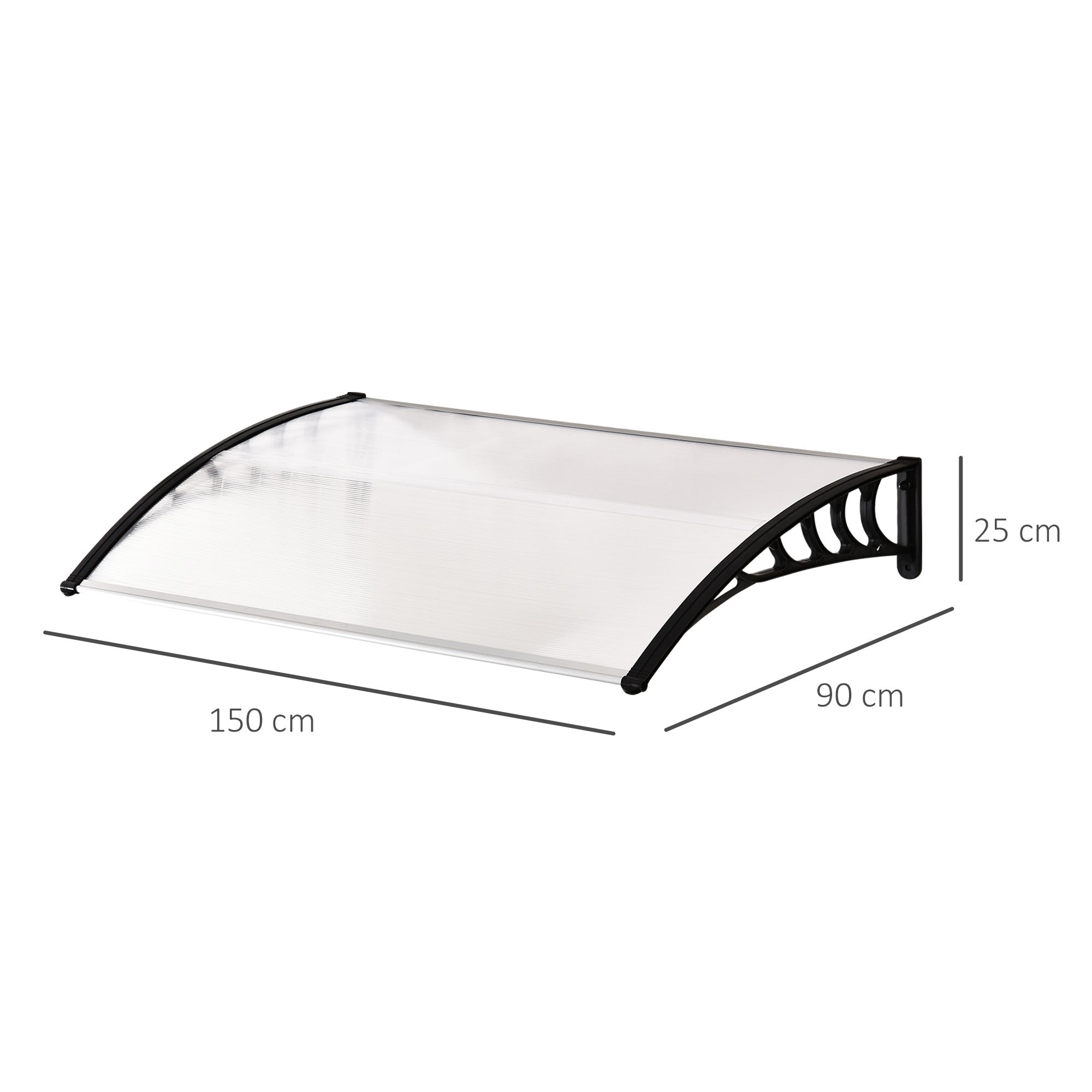 Outsunny Tejadillo de Protección contra Sol y Lluvia Marquesina para Puertas de Exterior Marquesina de Techo Diseño Moderno Aleación de Aluminio Duradero 150x90x25 cm Transparente