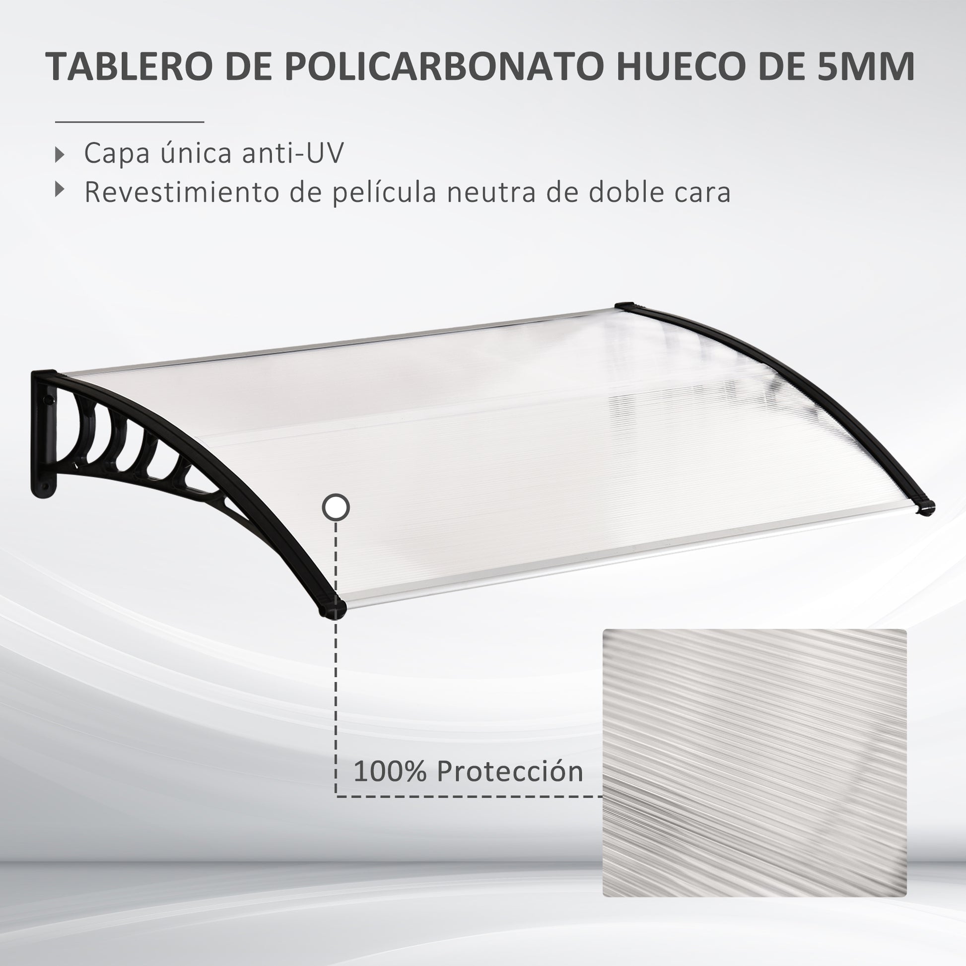 Outsunny Tejadillo de Protección contra Sol y Lluvia Marquesina para Puertas de Exterior Marquesina de Techo Diseño Moderno Aleación de Aluminio Duradero 150x90x25 cm Transparente