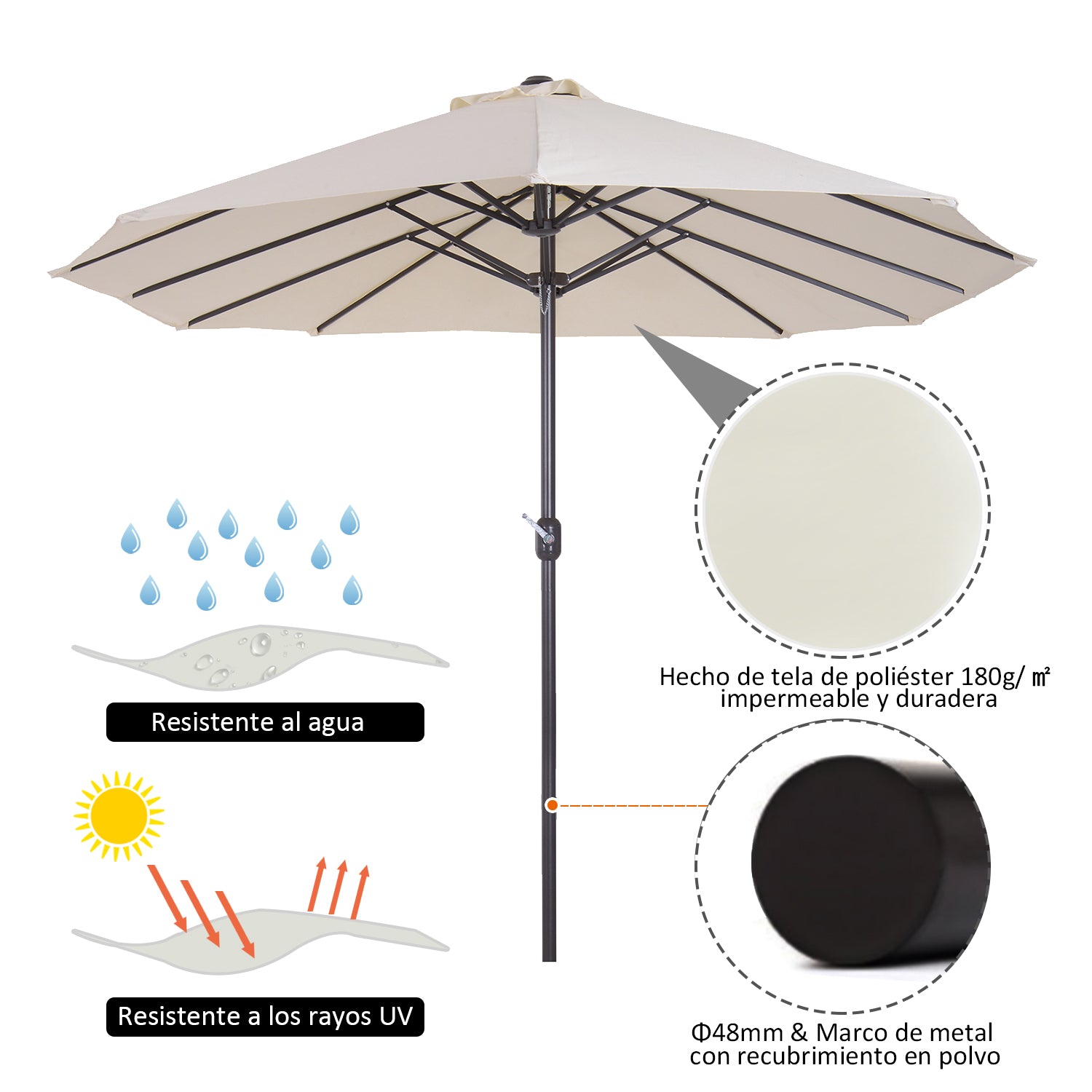 Outsunny Sombrilla Parasol Doble para Jardín 4,55x2,65x2,38 m Sombrilla Gigante Anti UV con Manivela para Exterior Patio Terraza Piscina Color Beige