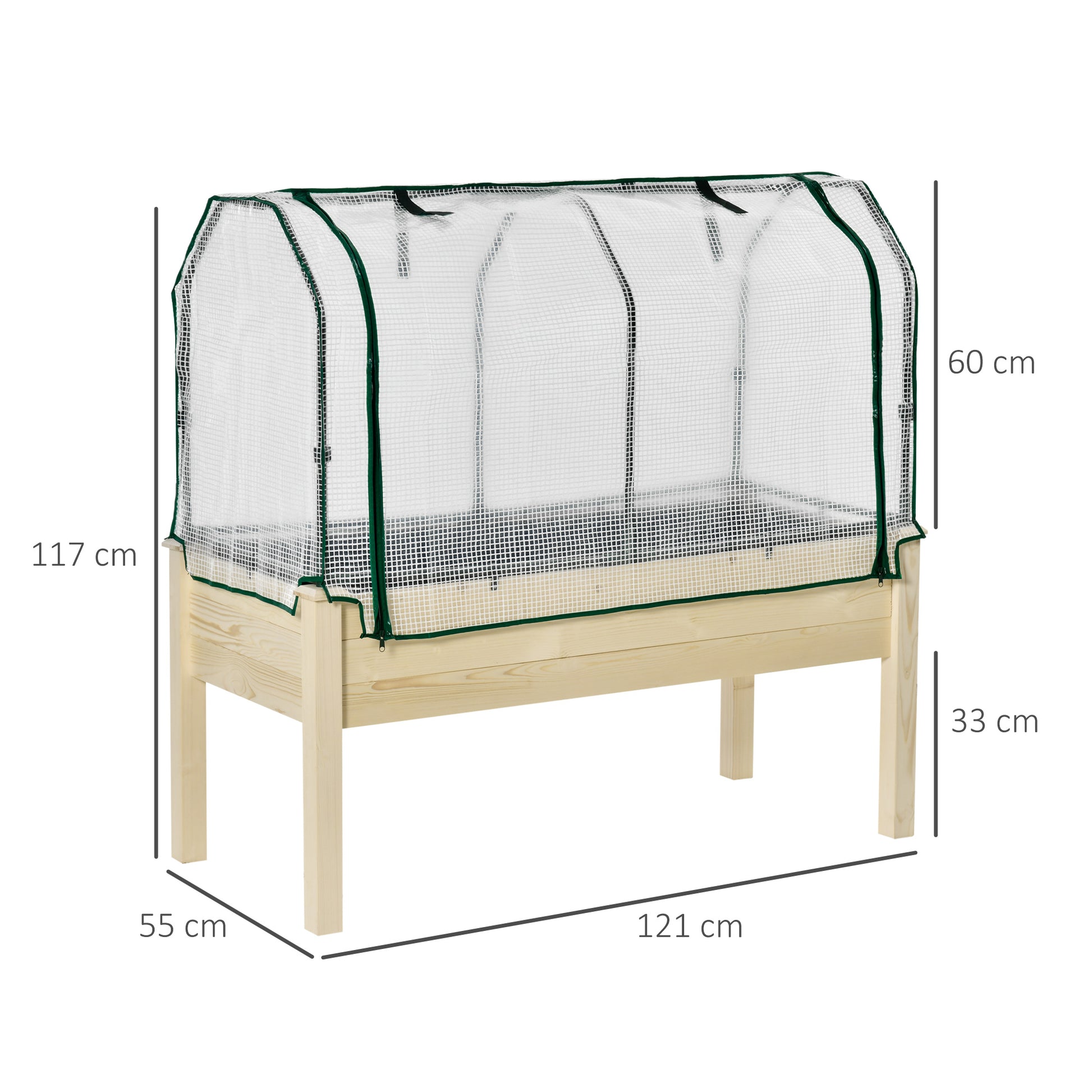 Outsunny Huerto Urbano Elevado de Madera 121x55x117 cm con Cubierta de Protección Mesa de Jardinera para Cultivo Flores Vegetales en Jardín Terraza Color Natural