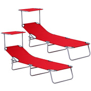 Outsunny Set de 2 Tumbonas Plegables Tumbonas de Jardín Exterior Reclinables con Toldo Desmontable con Ángulo Regulable Respaldo Ajustable en 4 Niveles para Terraza Piscina Patio 187x58x36 cm Rojo