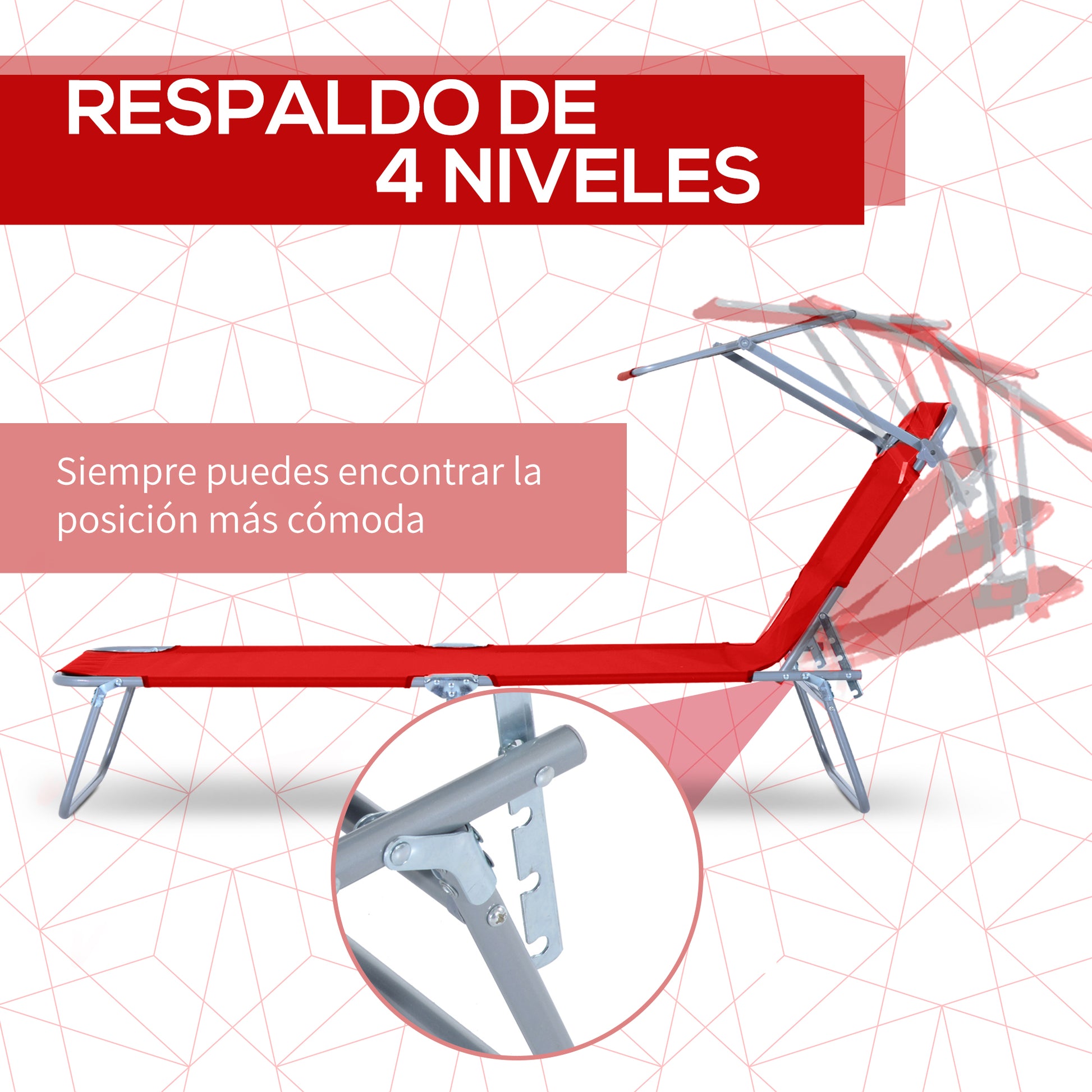 Outsunny Set de 2 Tumbonas Plegables Tumbonas de Jardín Exterior Reclinables con Toldo Desmontable con Ángulo Regulable Respaldo Ajustable en 4 Niveles para Terraza Piscina Patio 187x58x36 cm Rojo