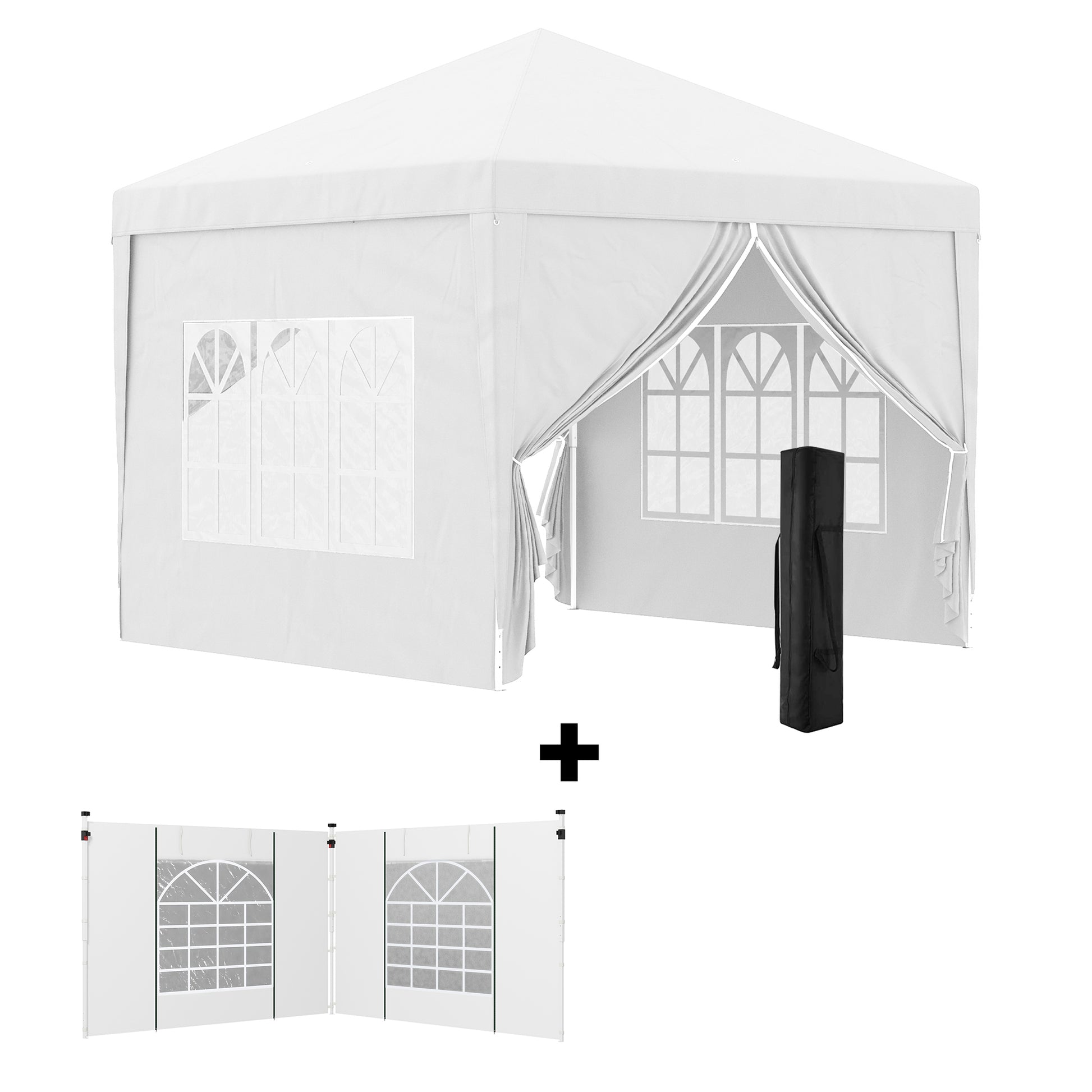 Outsunny Conjunto de Carpa Incluye 1 Carpa Plegable 3x3 m Impermeable con 4 Paredes Desmontables y 2 Paredes Laterales 3x2 m para Carpa 3x3 m o 3x6 m Blanco