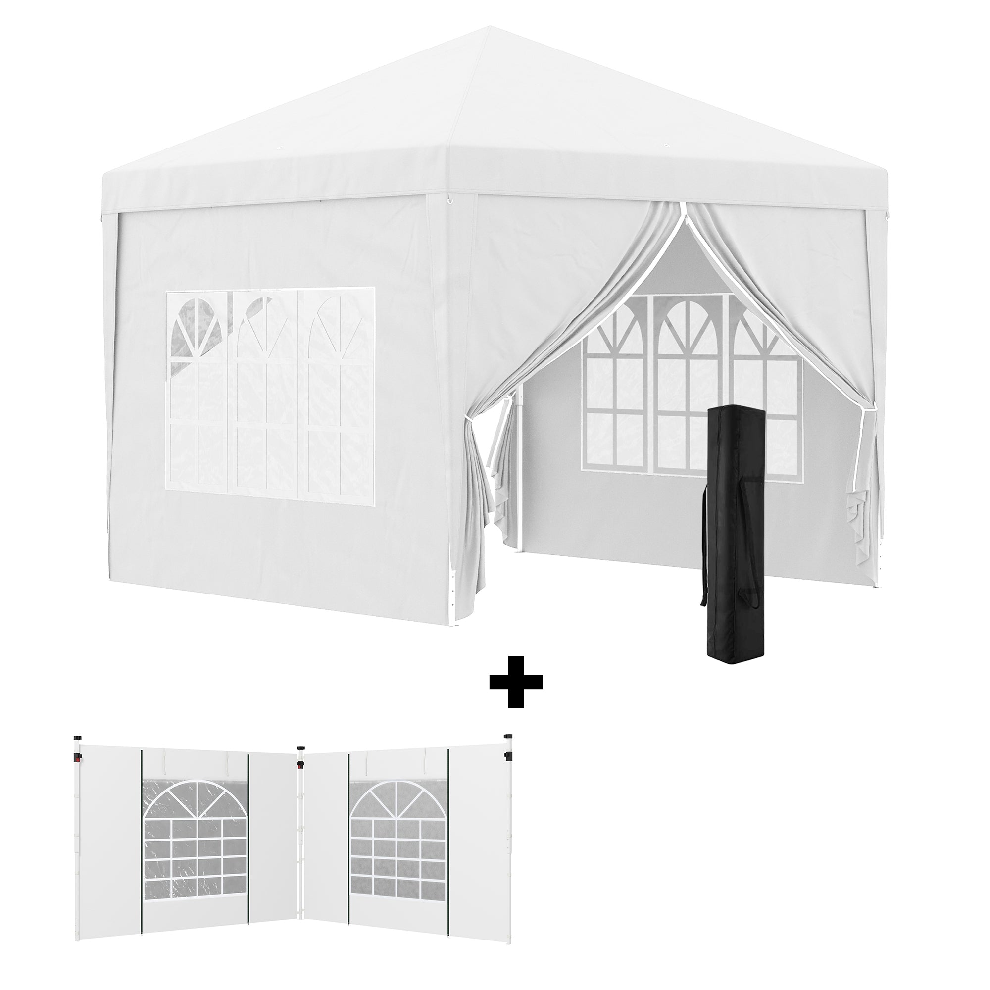 Outsunny Conjunto de Carpa Incluye 1 Carpa Plegable 3x3 m Impermeable con 4 Paredes Desmontables y 2 Paredes Laterales 3x2 m para Carpa 3x3 m o 3x6 m Blanco