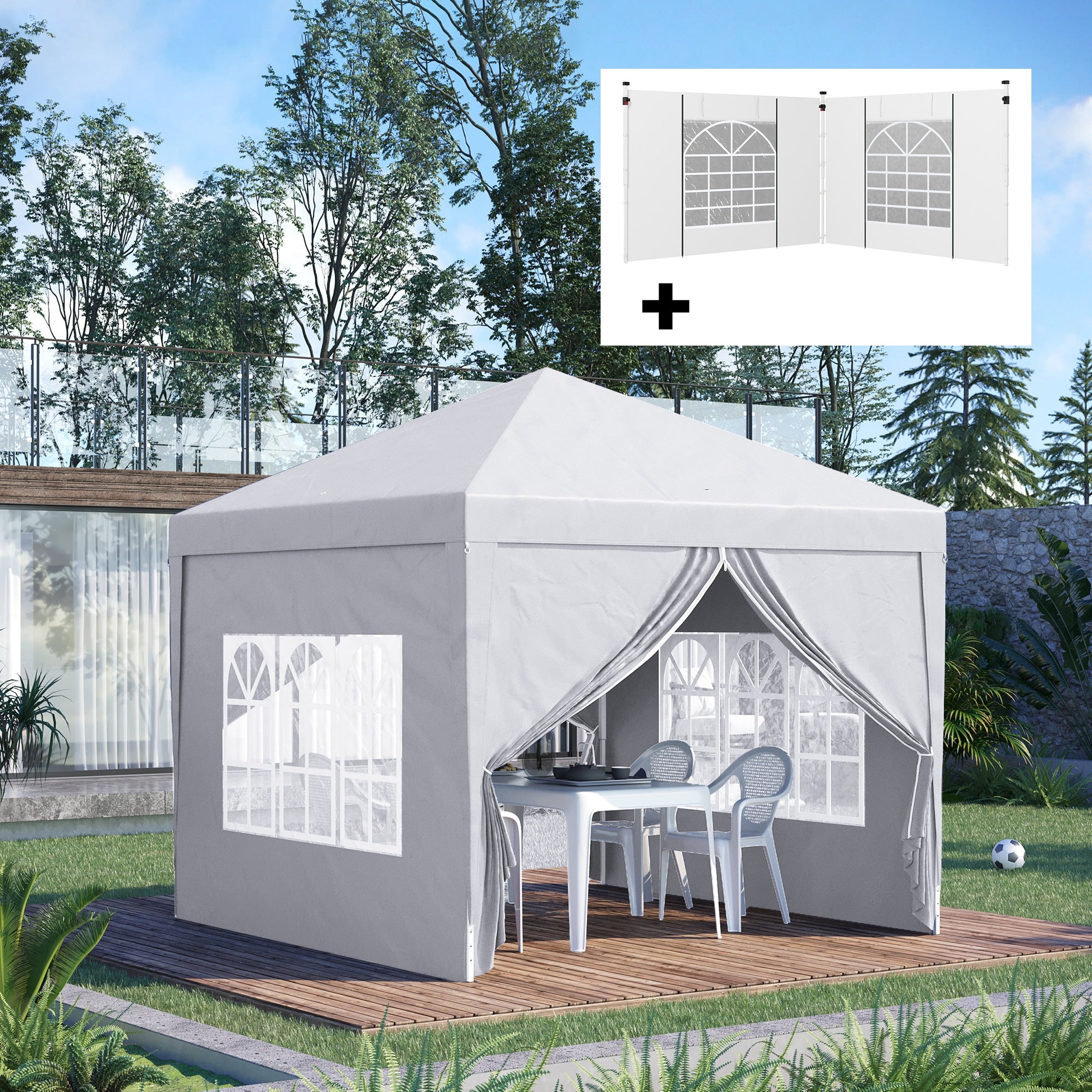 Outsunny Conjunto de Carpa Incluye 1 Carpa Plegable 3x3 m Impermeable con 4 Paredes Desmontables y 2 Paredes Laterales 3x2 m para Carpa 3x3 m o 3x6 m Blanco