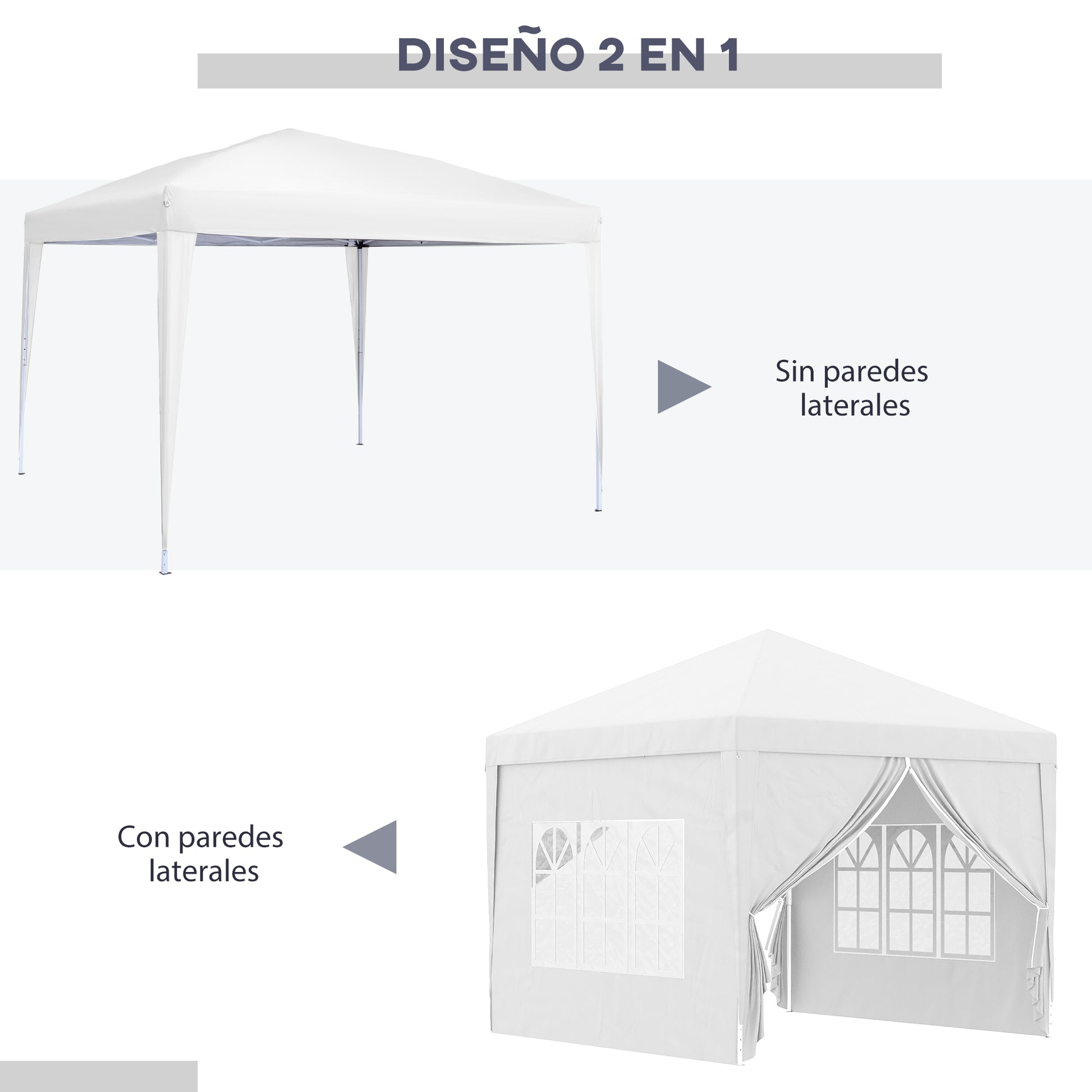 Outsunny Conjunto de Carpa Incluye 1 Carpa Plegable 3x3 m Impermeable con 4 Paredes Desmontables y 2 Paredes Laterales 3x2 m para Carpa 3x3 m o 3x6 m Blanco