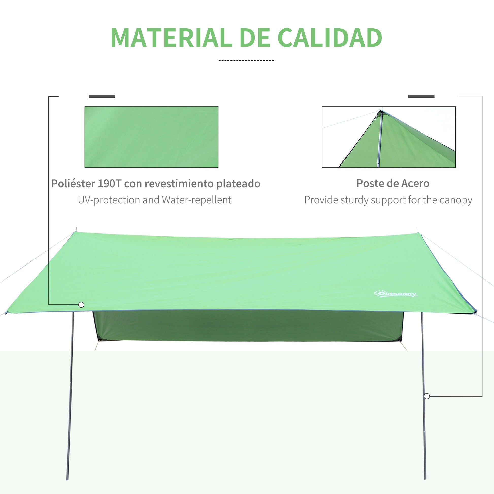 Outsunny Toldo de Refugio Portátil 300x292 cm Impermeable Carpa Ligero Tienda de Campaña Grande para Camping Playa Picnic Senderismo Protección UV Verde