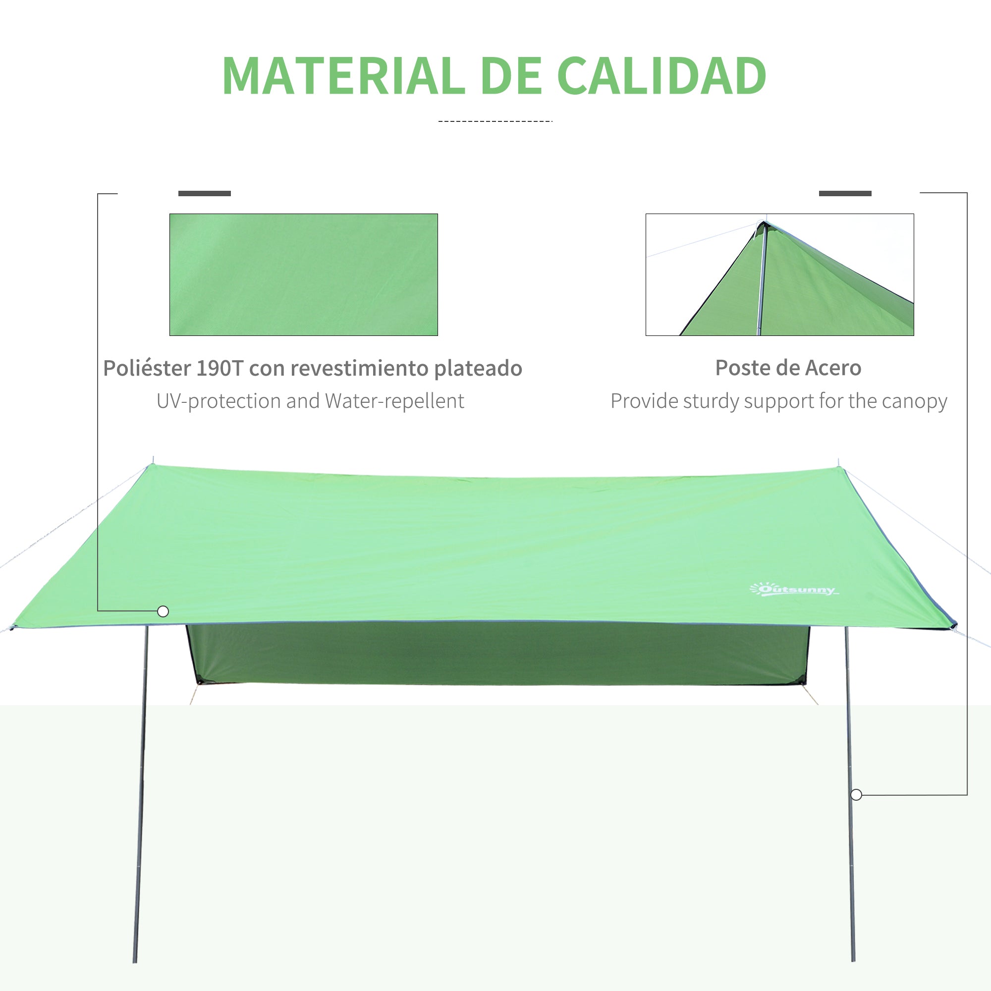 Outsunny Toldo de Refugio Portátil 300x292 cm Impermeable Carpa Ligero Tienda de Campaña Grande para Camping Playa Picnic Senderismo Protección UV Verde