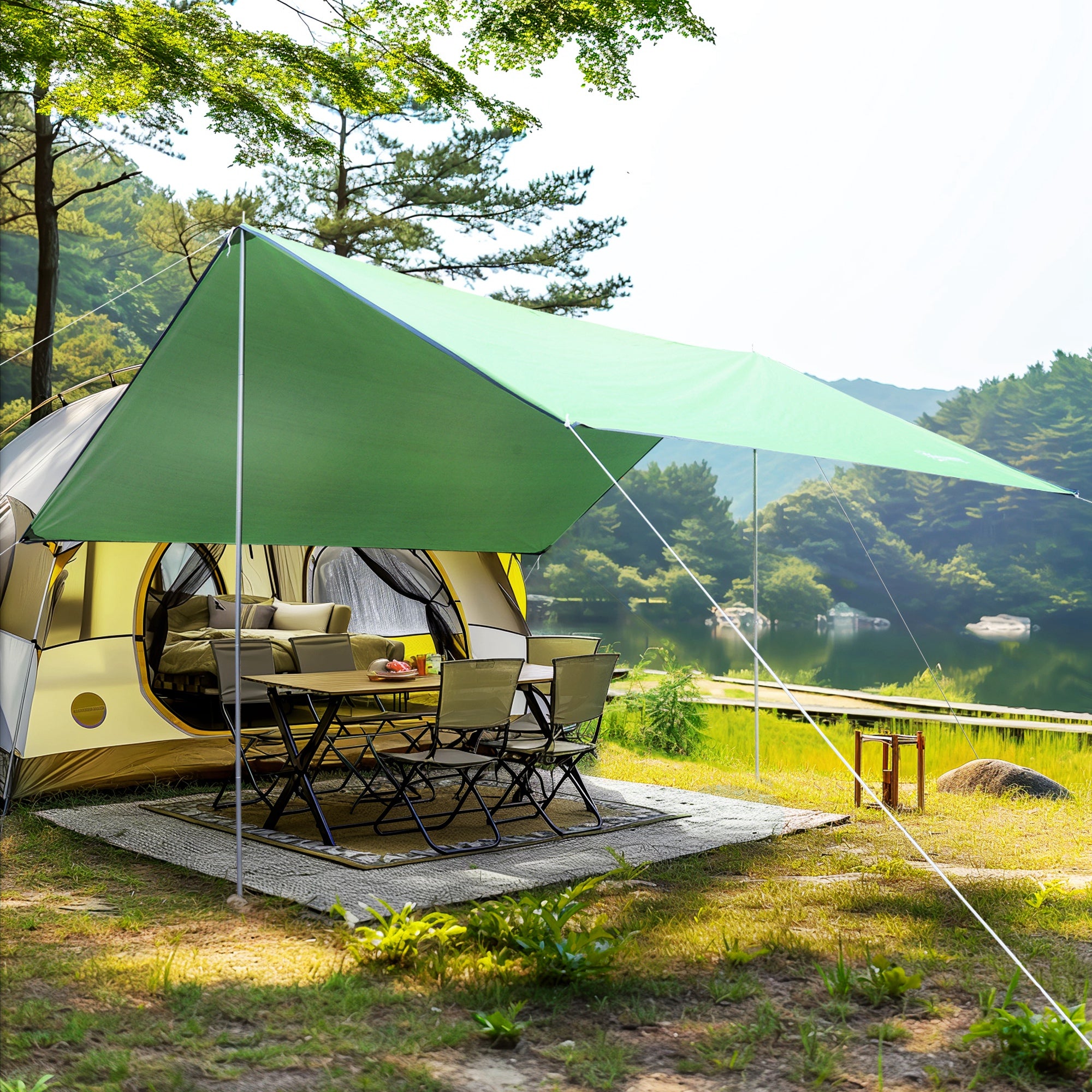 Outsunny Toldo de Refugio Portátil 300x292 cm Impermeable Carpa Ligero Tienda de Campaña Grande para Camping Playa Picnic Senderismo Protección UV Verde